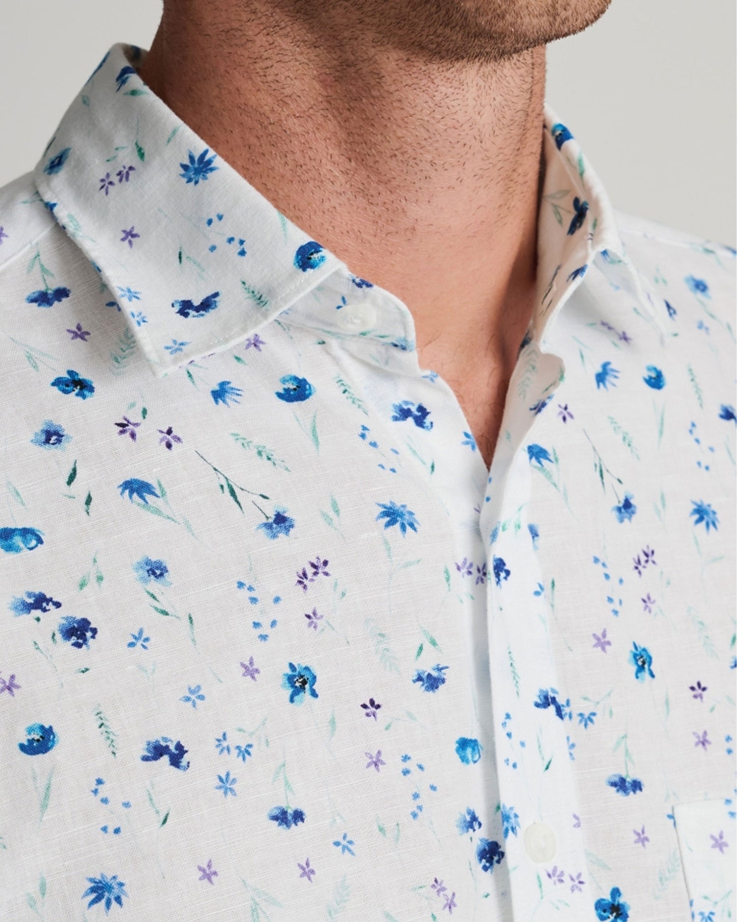 Wildflower Watercolour Linen Cotton Shirt - Blue