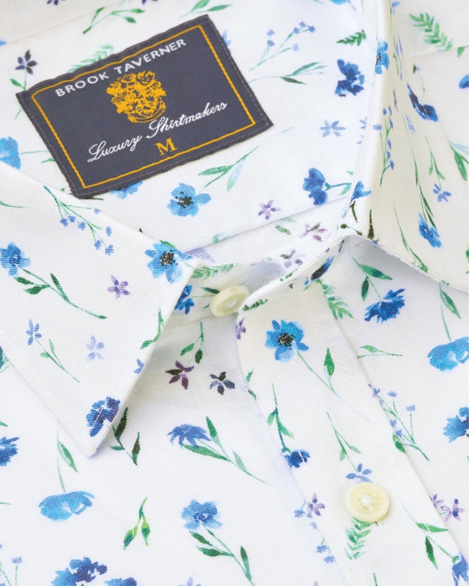 Wildflower Watercolour Linen Cotton Shirt - Blue