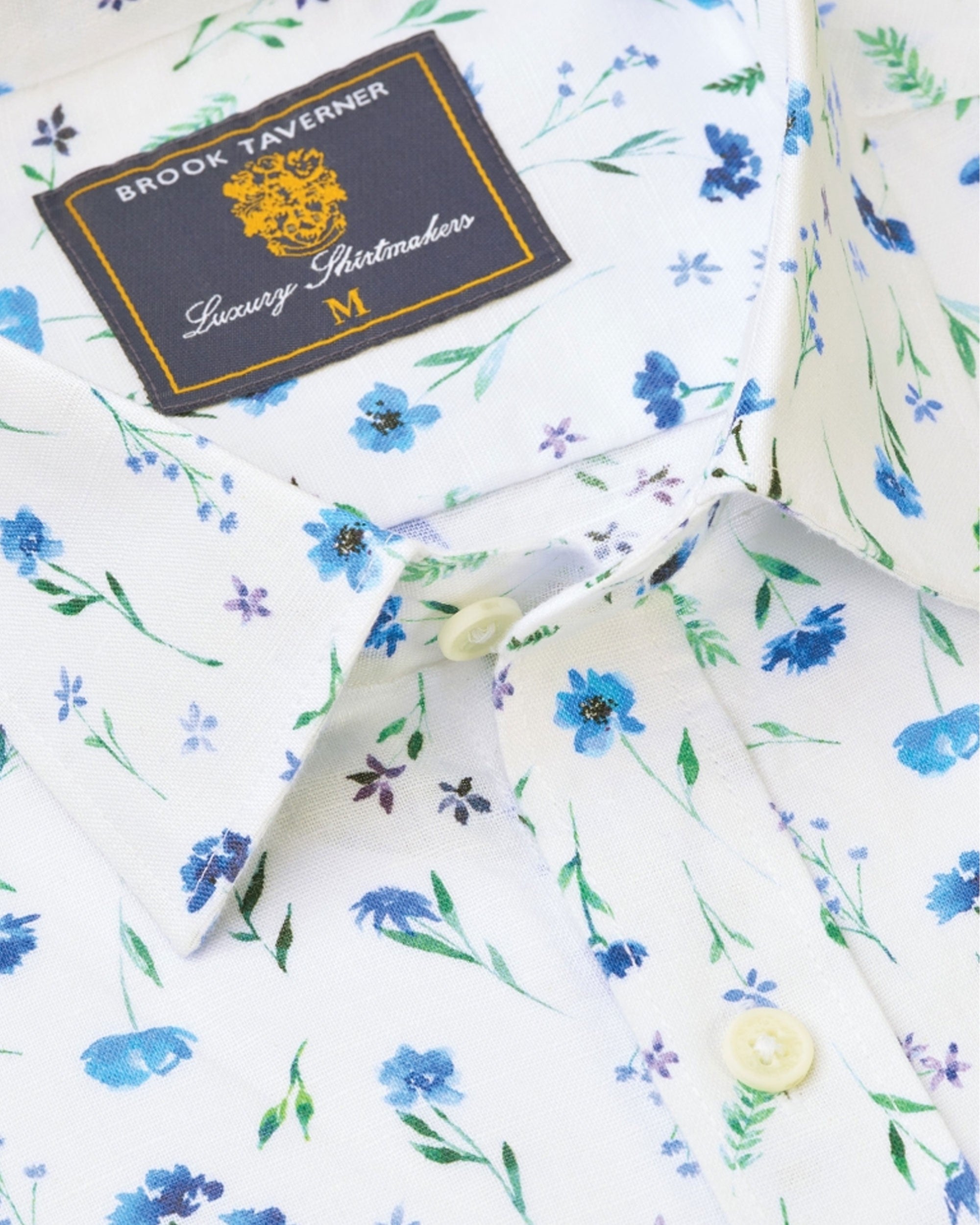Wildflower Watercolour Linen Cotton Shirt - Blue