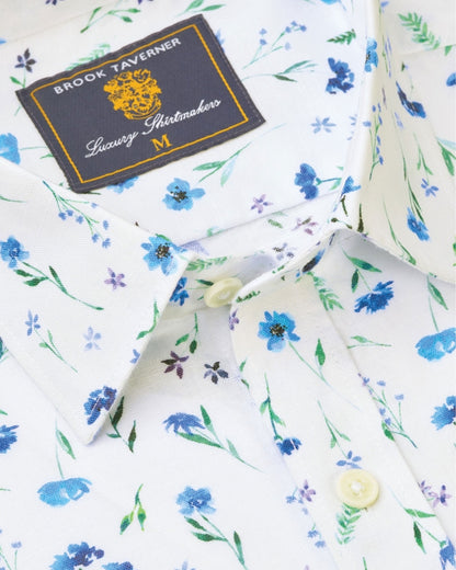 Wildflower Watercolour Linen Cotton Shirt - Blue
