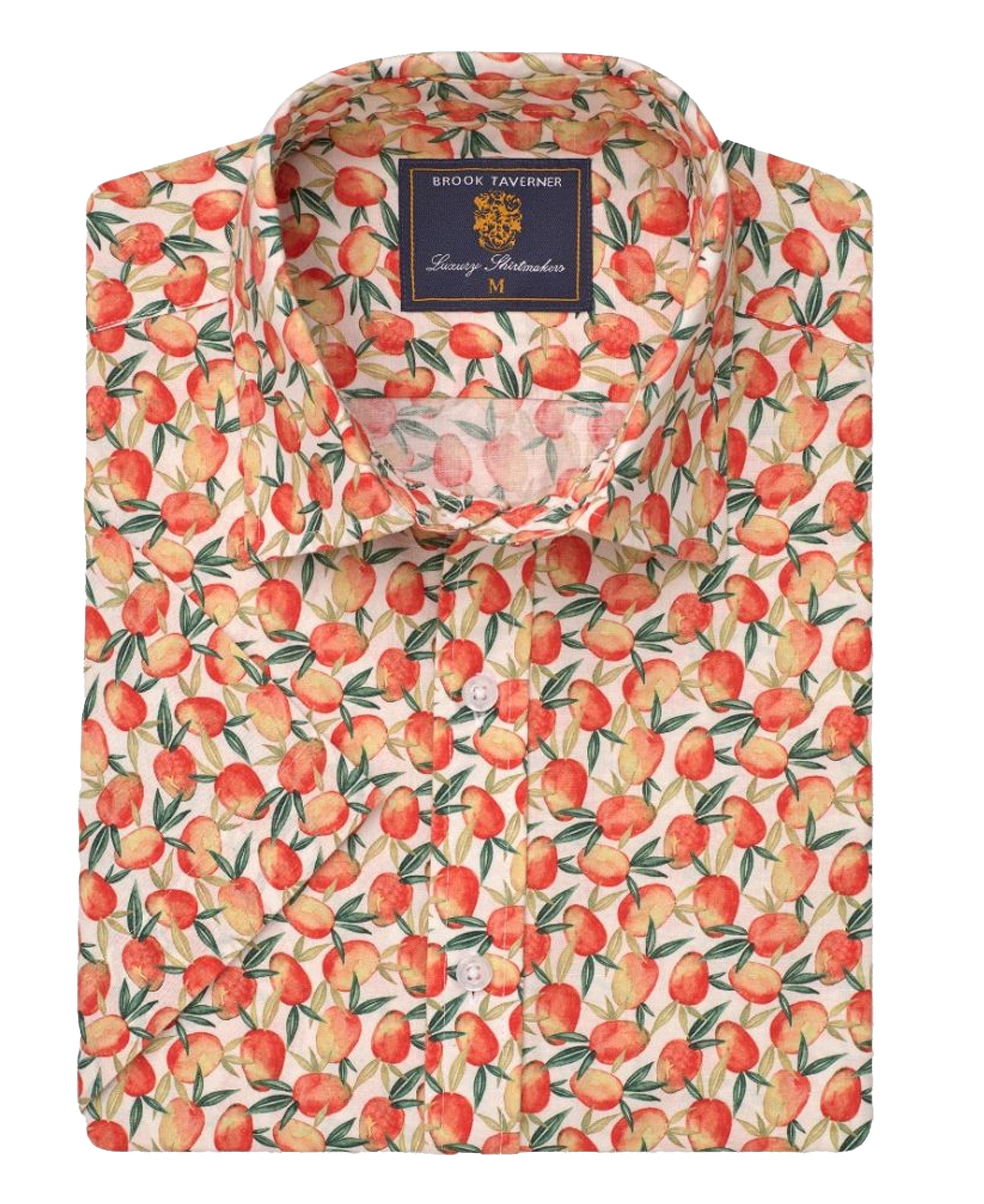 Mango Print Slub Cotton Shirt - Orange