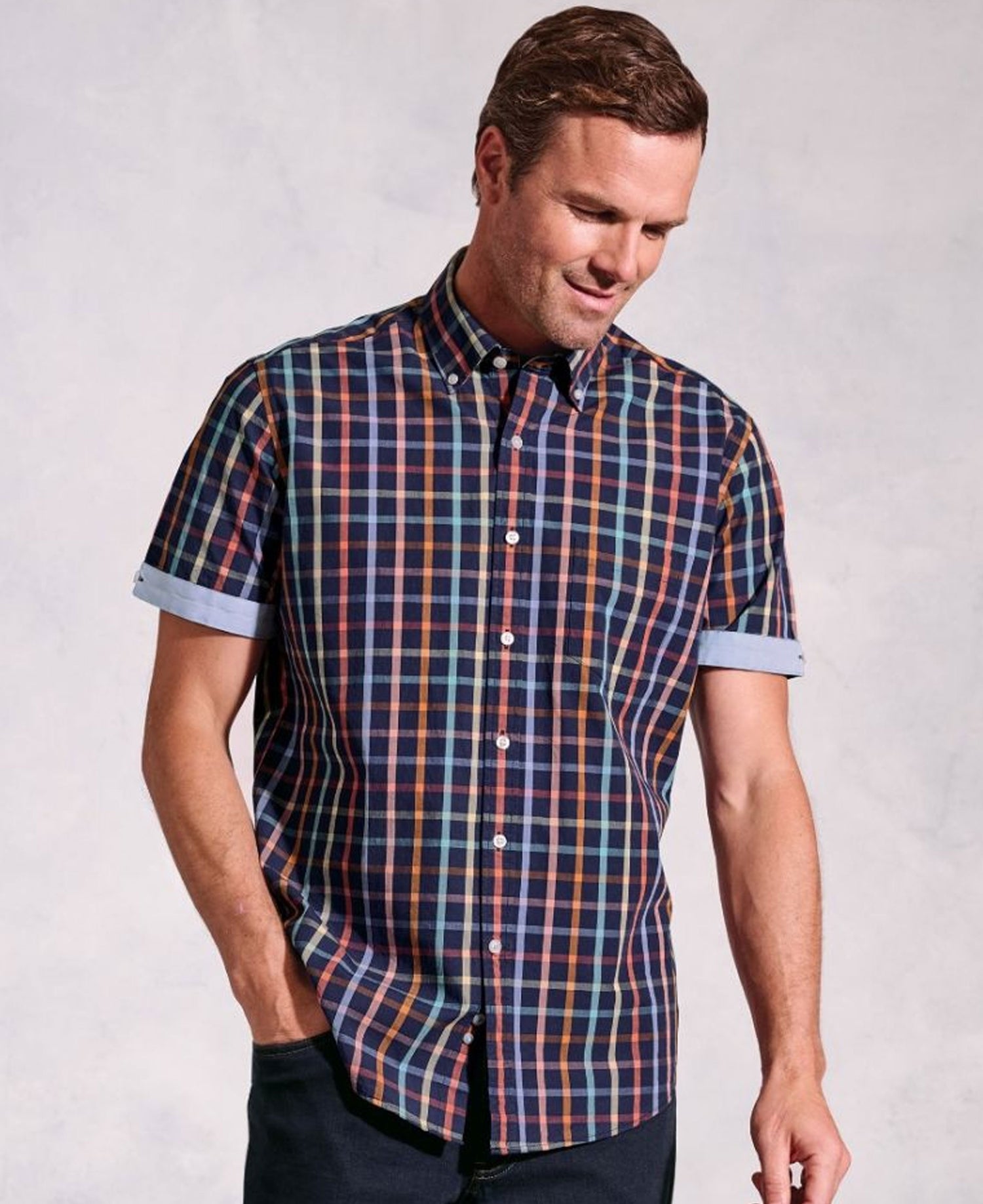 Portofino Check Short Sleeve Shirt - Navy