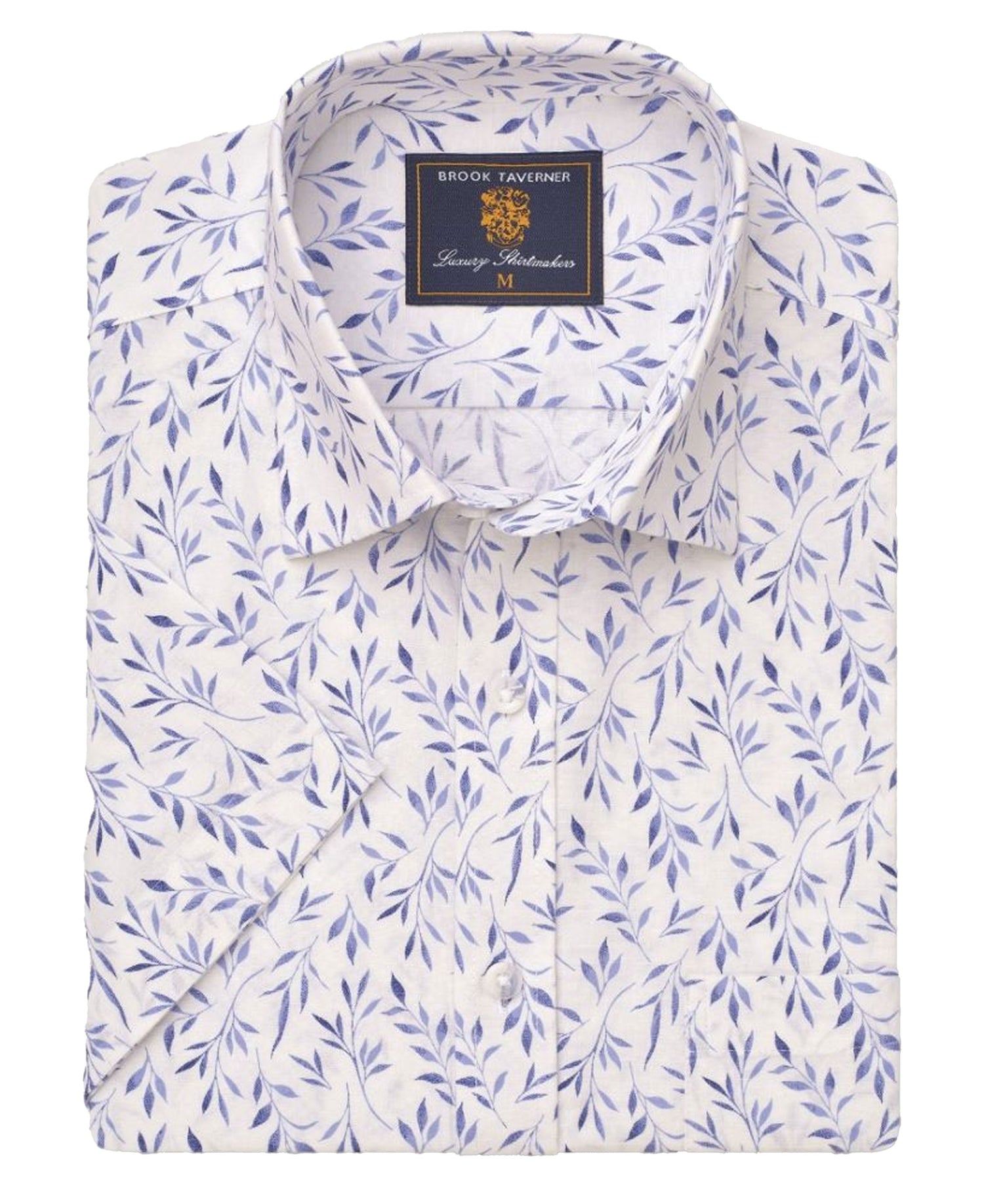 Printed Leaf Cotton Slub Shirt - White