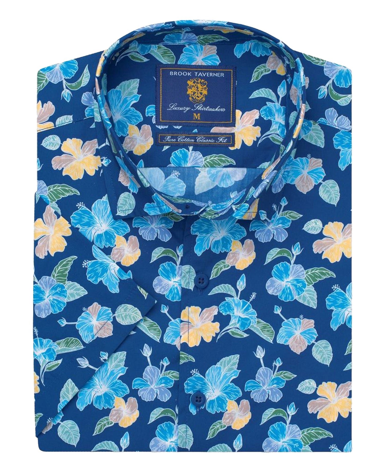 Flower Print Short Sleeve Shirt - Blue