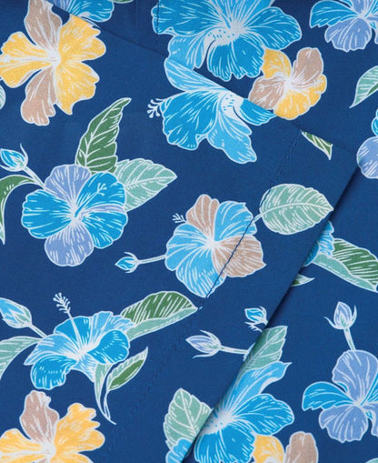 Flower Print Short Sleeve Shirt - Blue