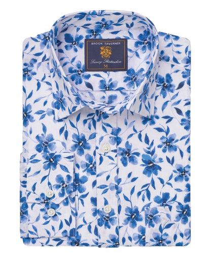 Watercolour Large Floral Shirt - Blue