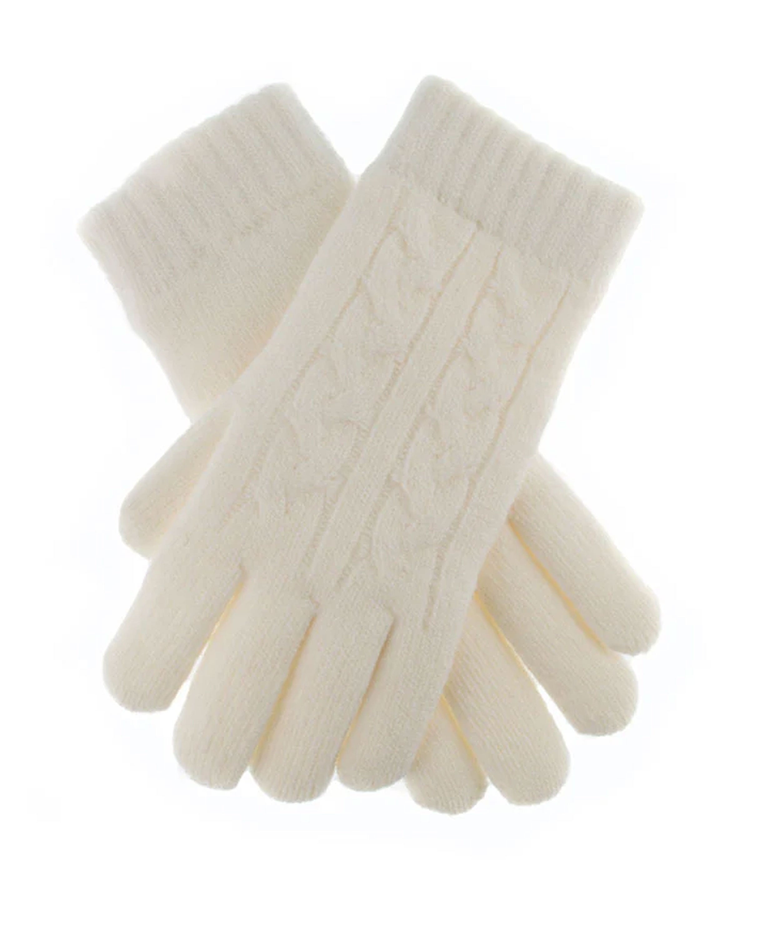 Cable Knit Gloves Fleece Lining - Winter White