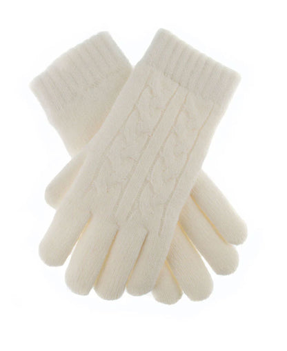 Cable Knit Gloves Fleece Lining - Winter White