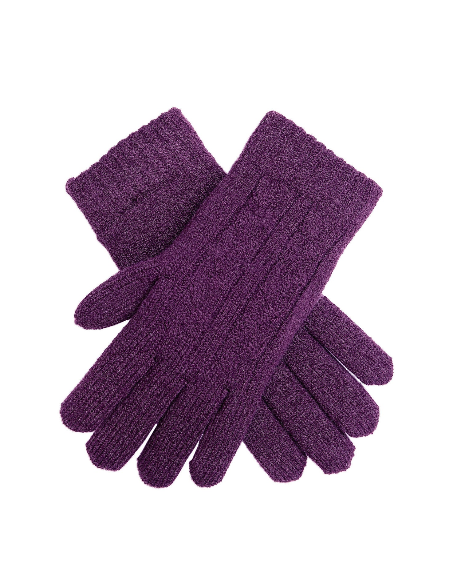 Cable Knit Gloves Fleece Lining - Amethyst