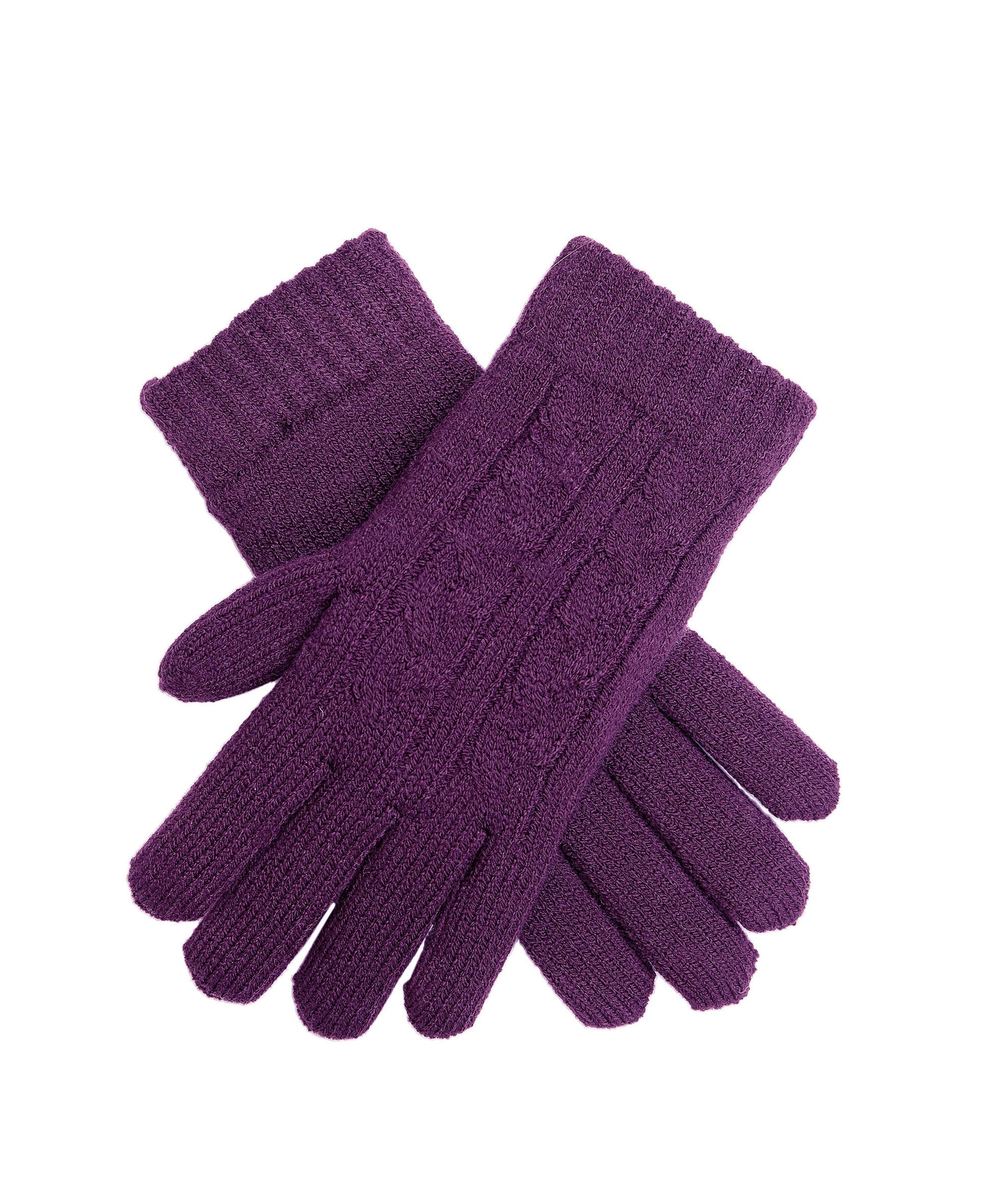 Cable Knit Gloves Fleece Lining - Amethyst