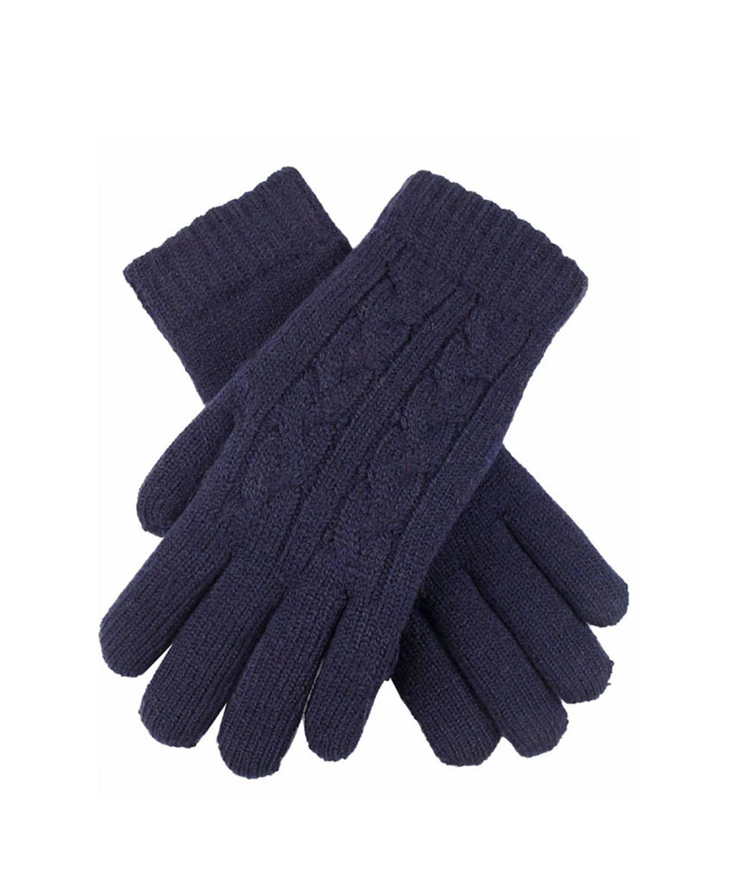 Cable Knit Gloves Fleece Lining - Navy