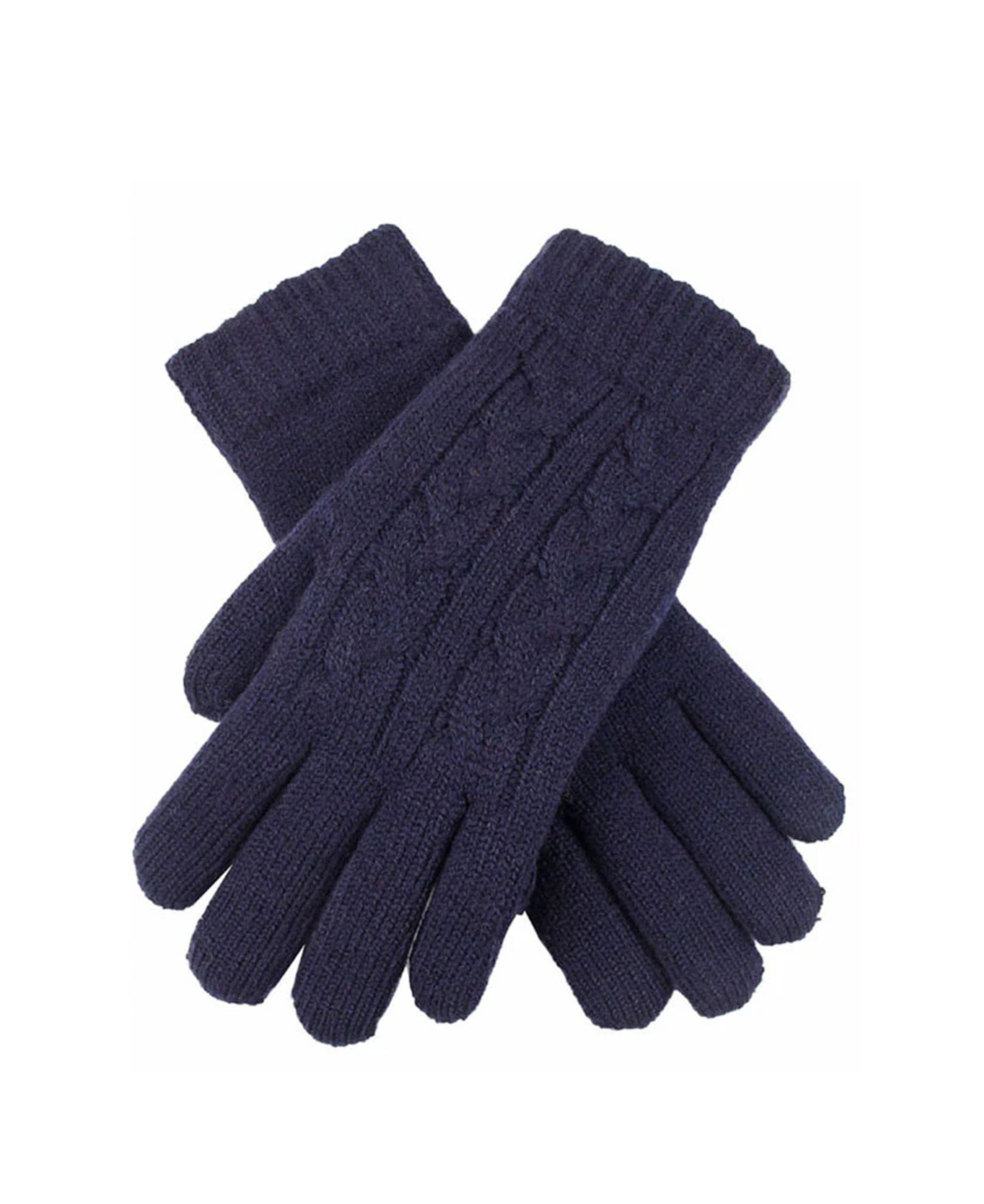 Cable Knit Gloves Fleece Lining - Navy