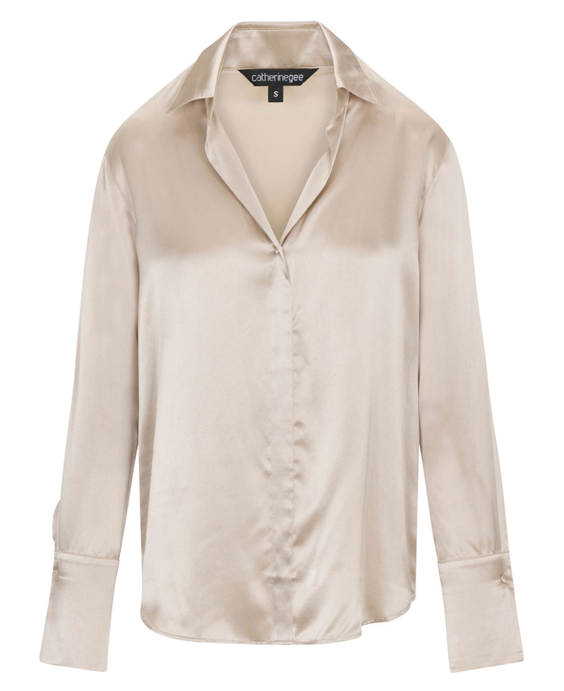 Daria French Cuff Silk Blouse - Oat Milk
