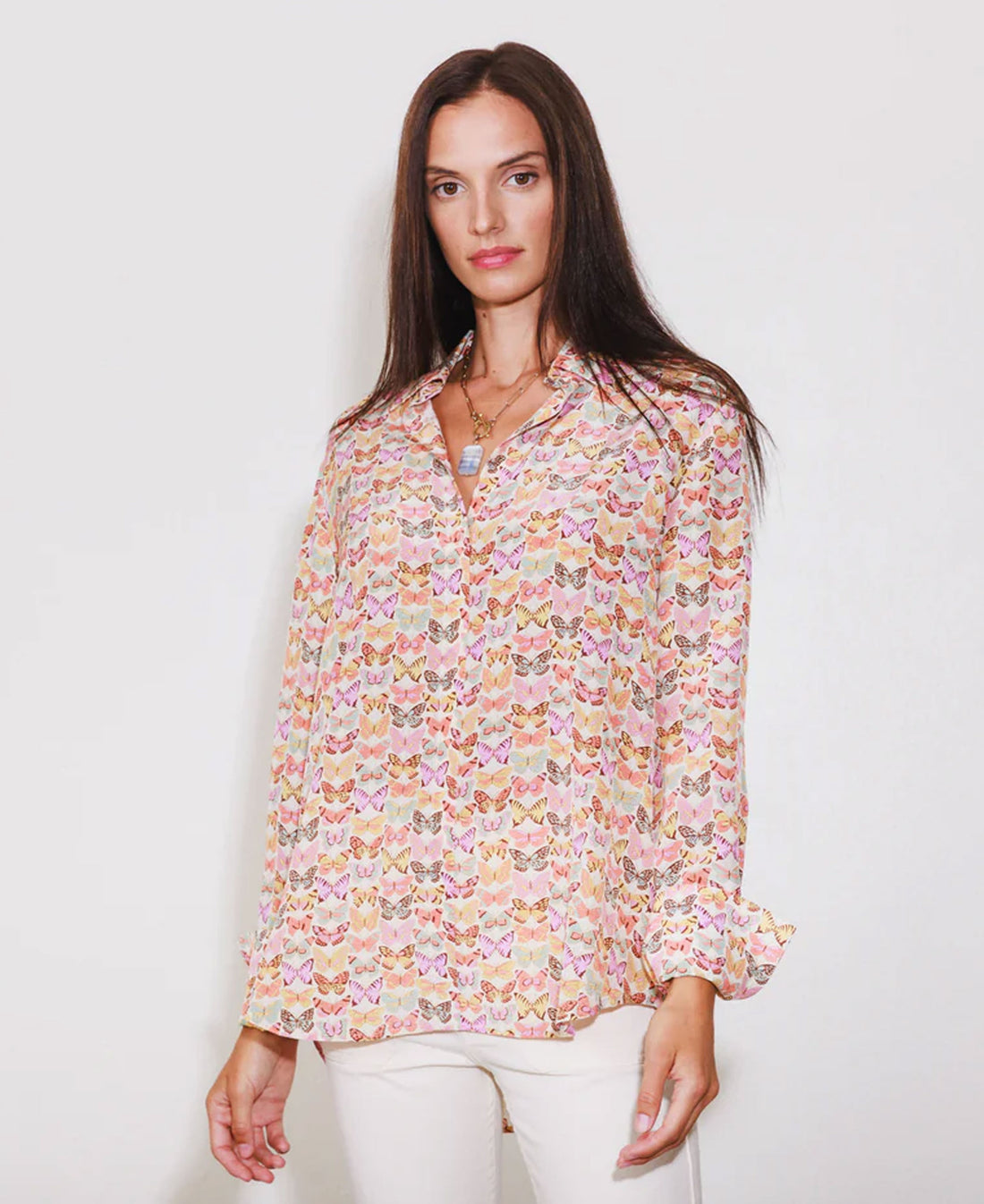 Daria French Cuff Silk Blouse - Classic Butterfly