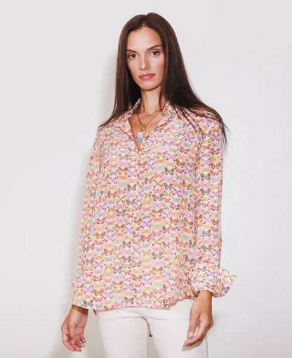 Daria French Cuff Silk Blouse - Classic Butterfly