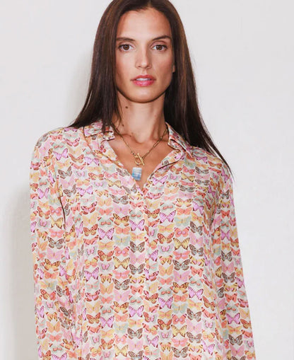 Daria French Cuff Silk Blouse - Classic Butterfly