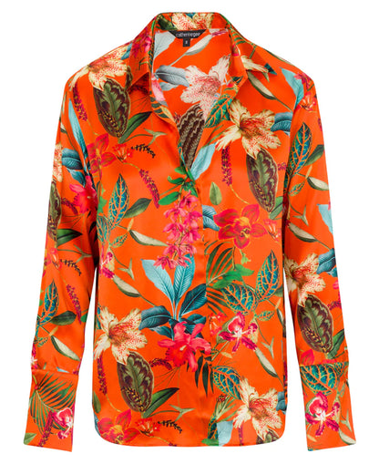 Daria French Cuff Silk Blouse - Orange Tropical
