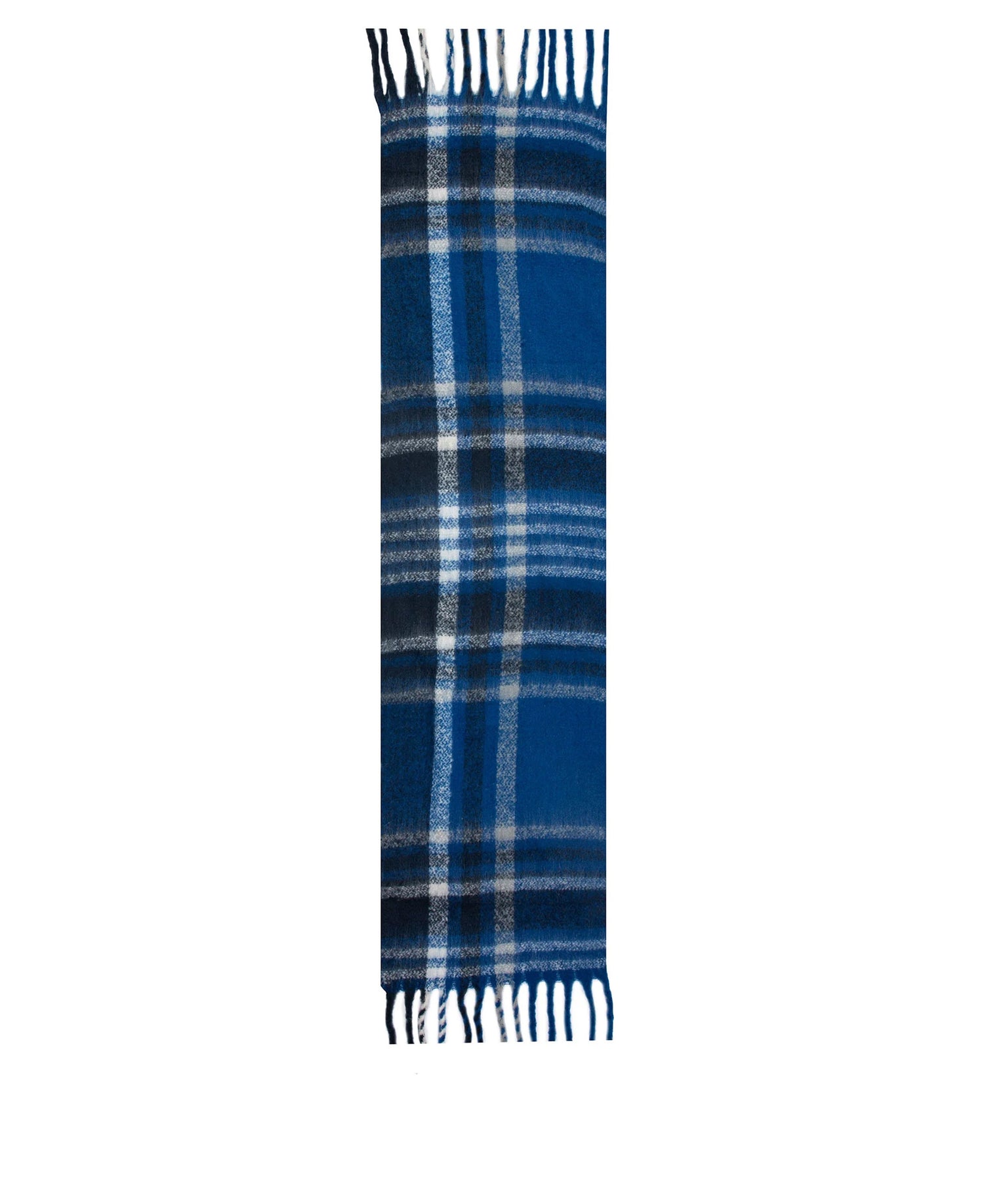 Check Blanket Scarf With Tassel Ends - Cobalt