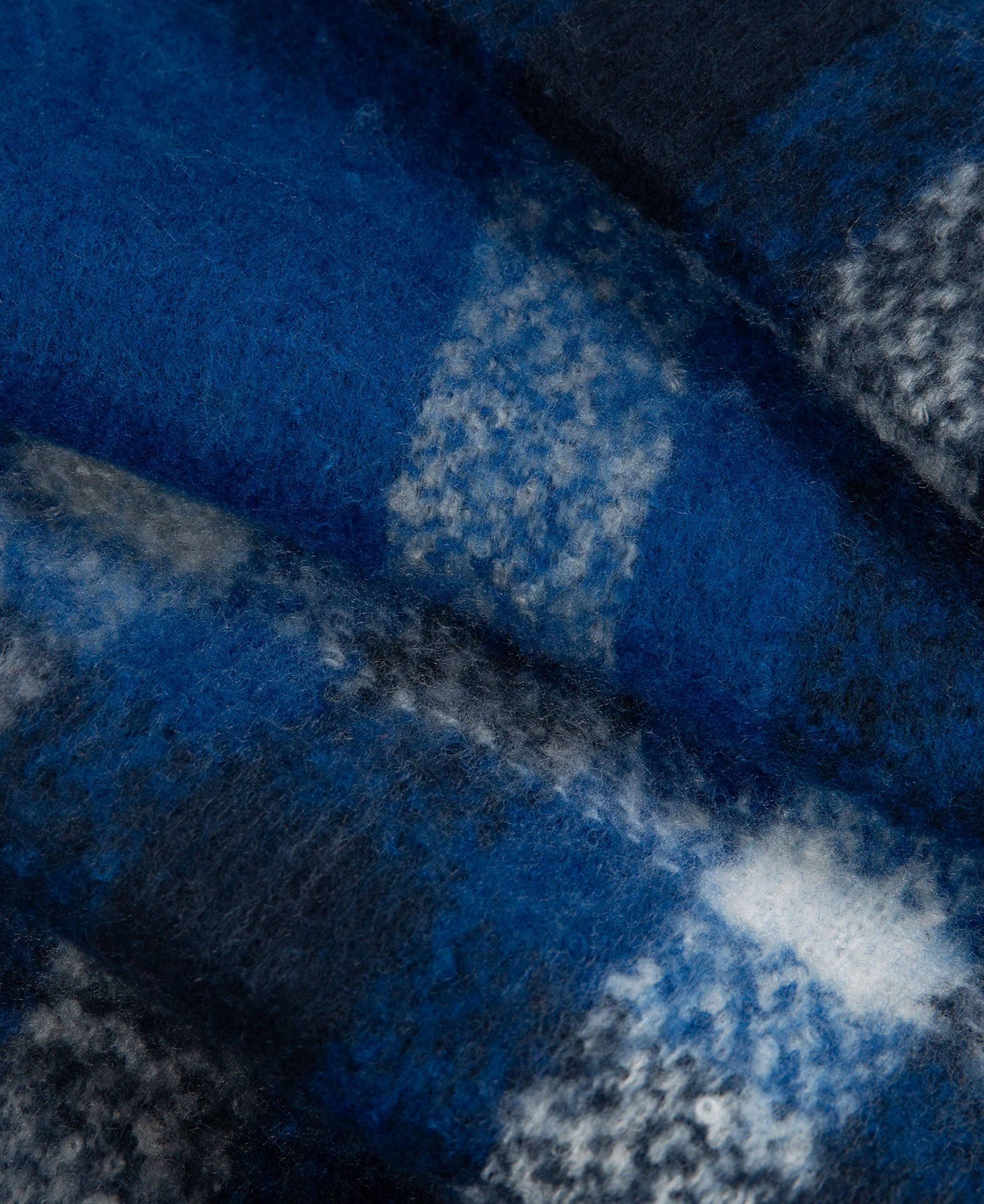 Check Blanket Scarf With Tassel Ends - Cobalt