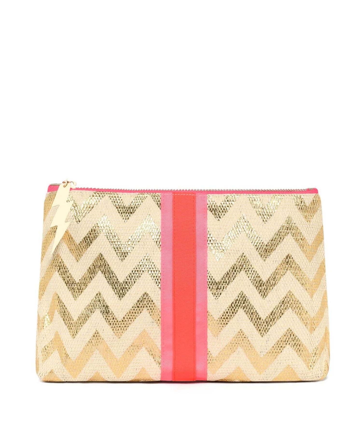 Gold Zig Zag Clutch Bag - Gold Medium