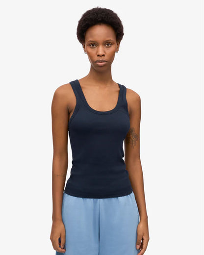 Women Organic Rib Tank Top - Navy Blue