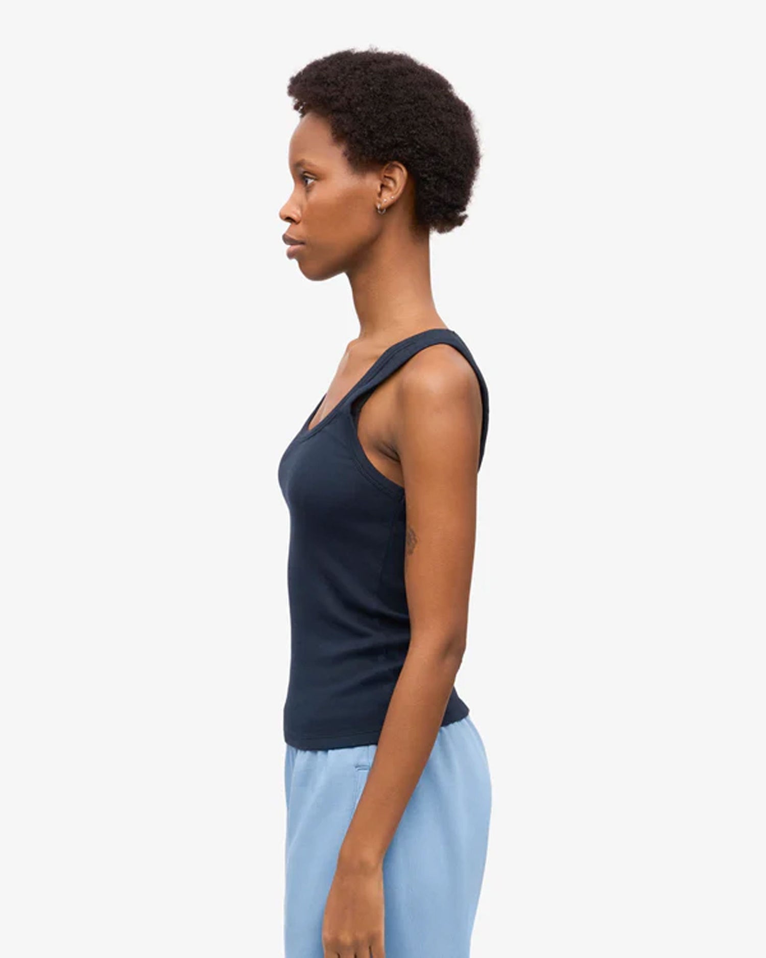 Women Organic Rib Tank Top - Navy Blue