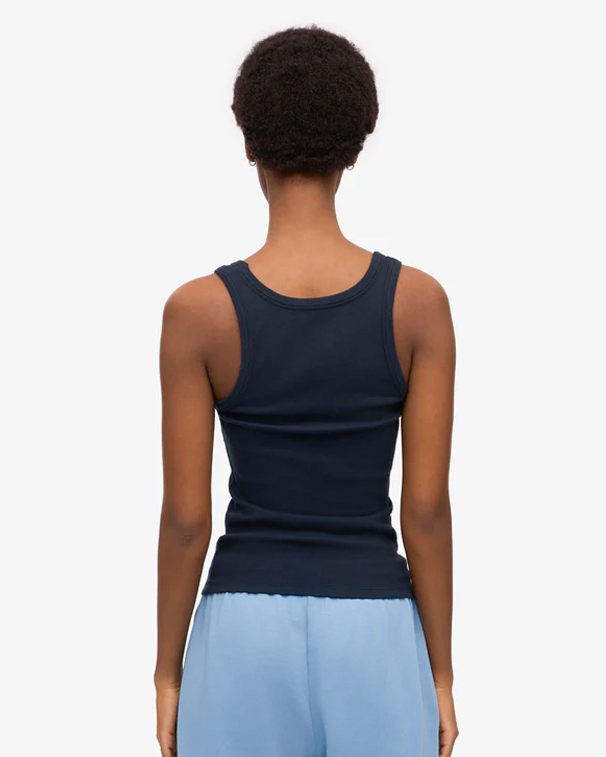 Women Organic Rib Tank Top - Navy Blue