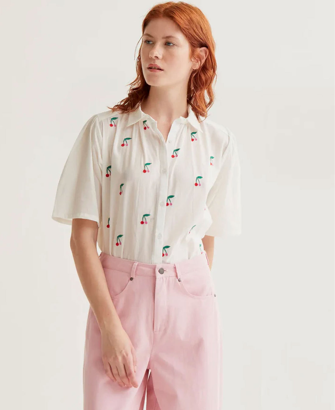 Cherries Cotton Shirt - Ecru