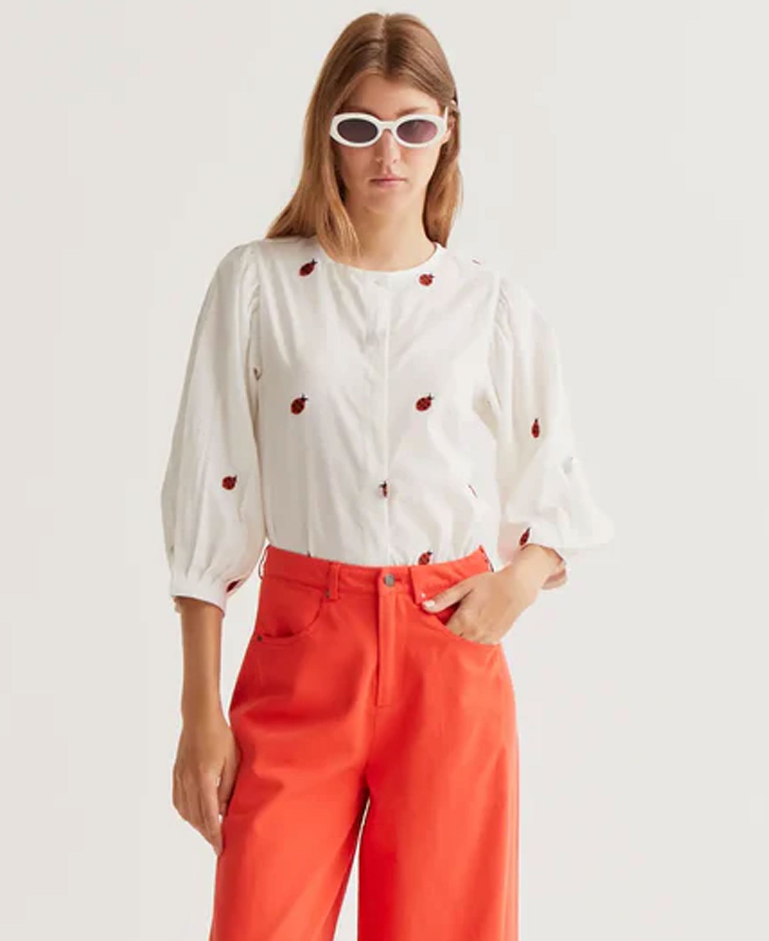 Ladybugs Cotton Shirt - Ecru