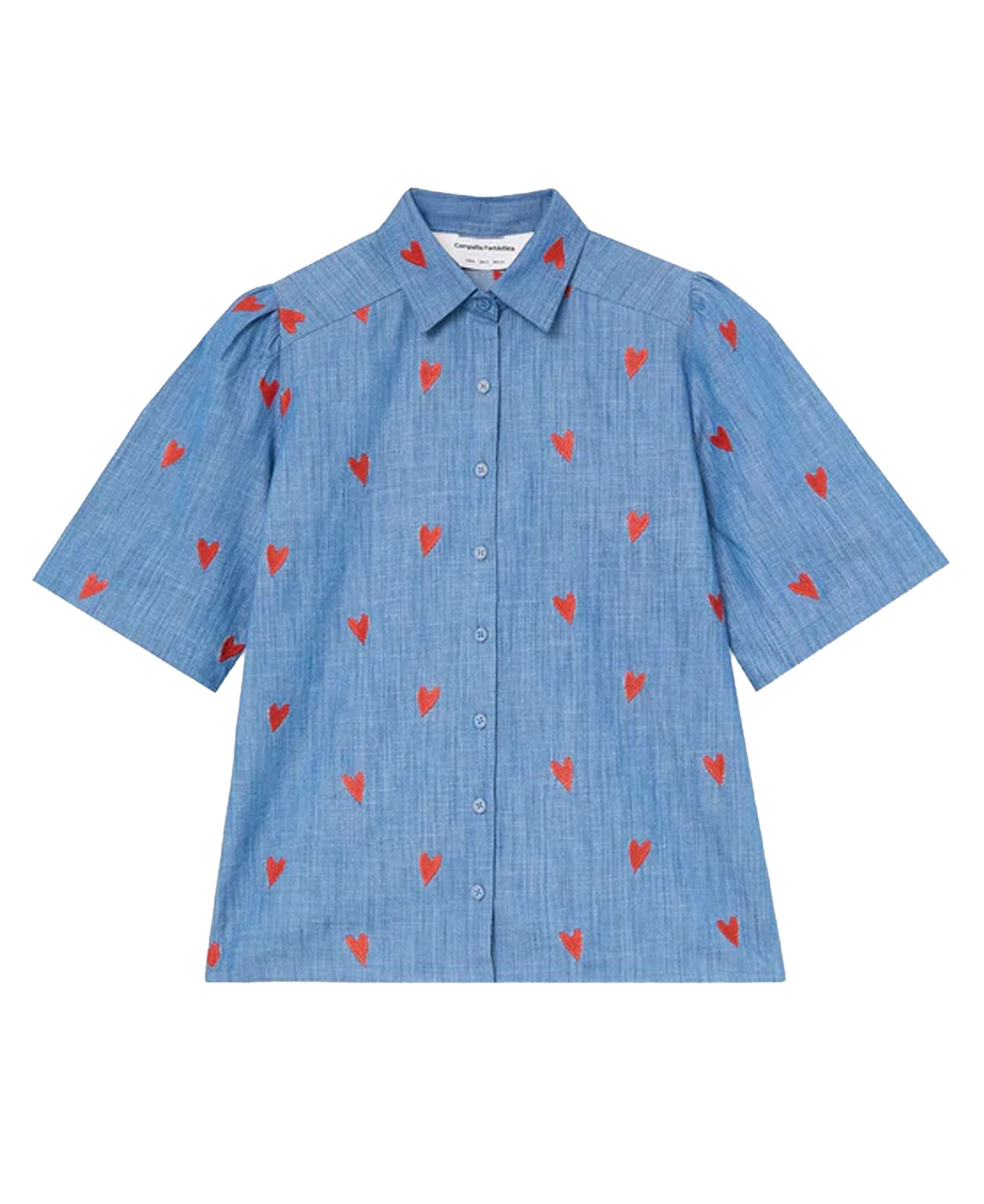 Orange Hearts Cotton Shirt - Blue
