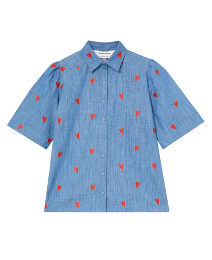 Orange Hearts Cotton Shirt - Blue