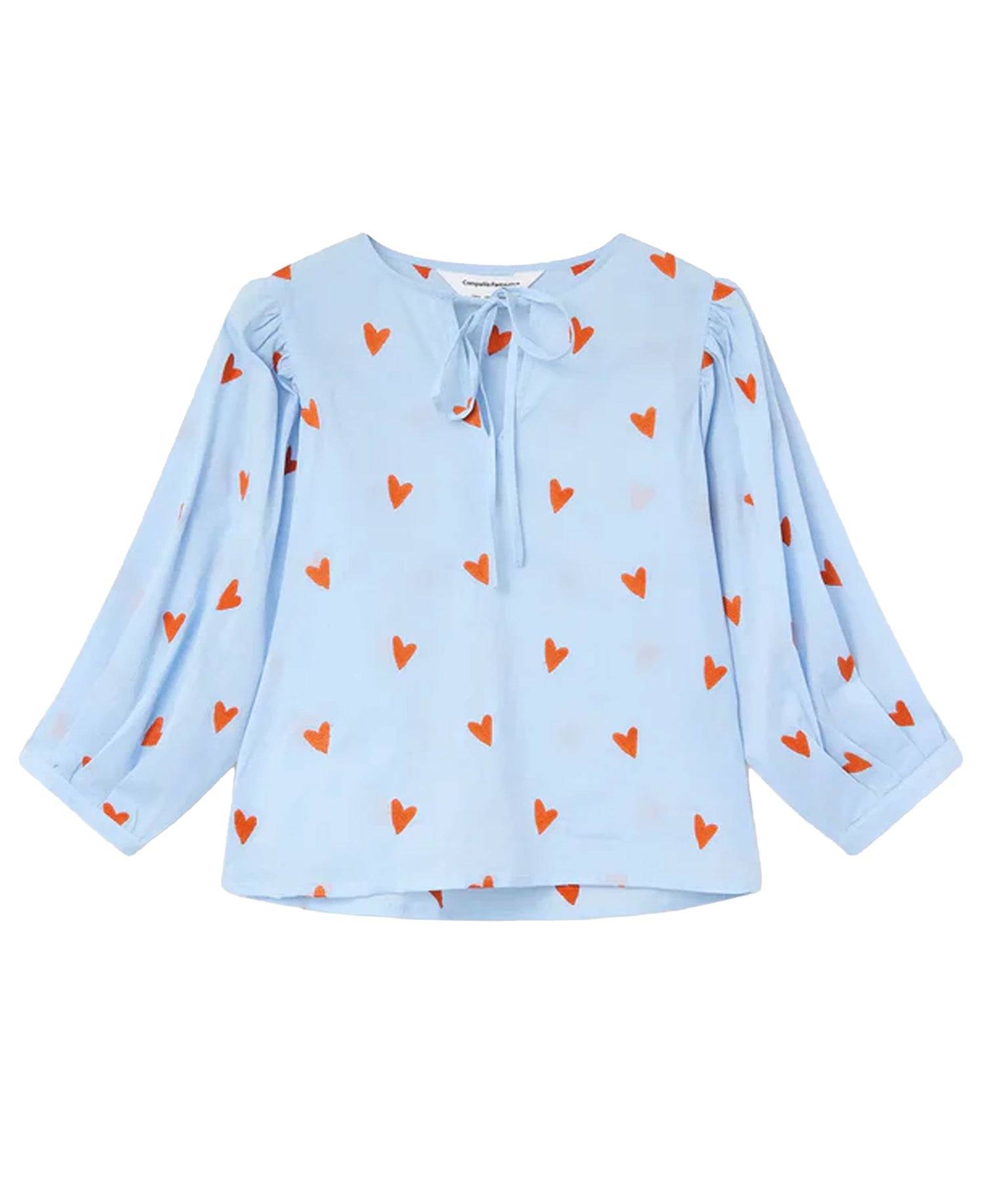 Orange Hearts Cotton Top - Light Blue