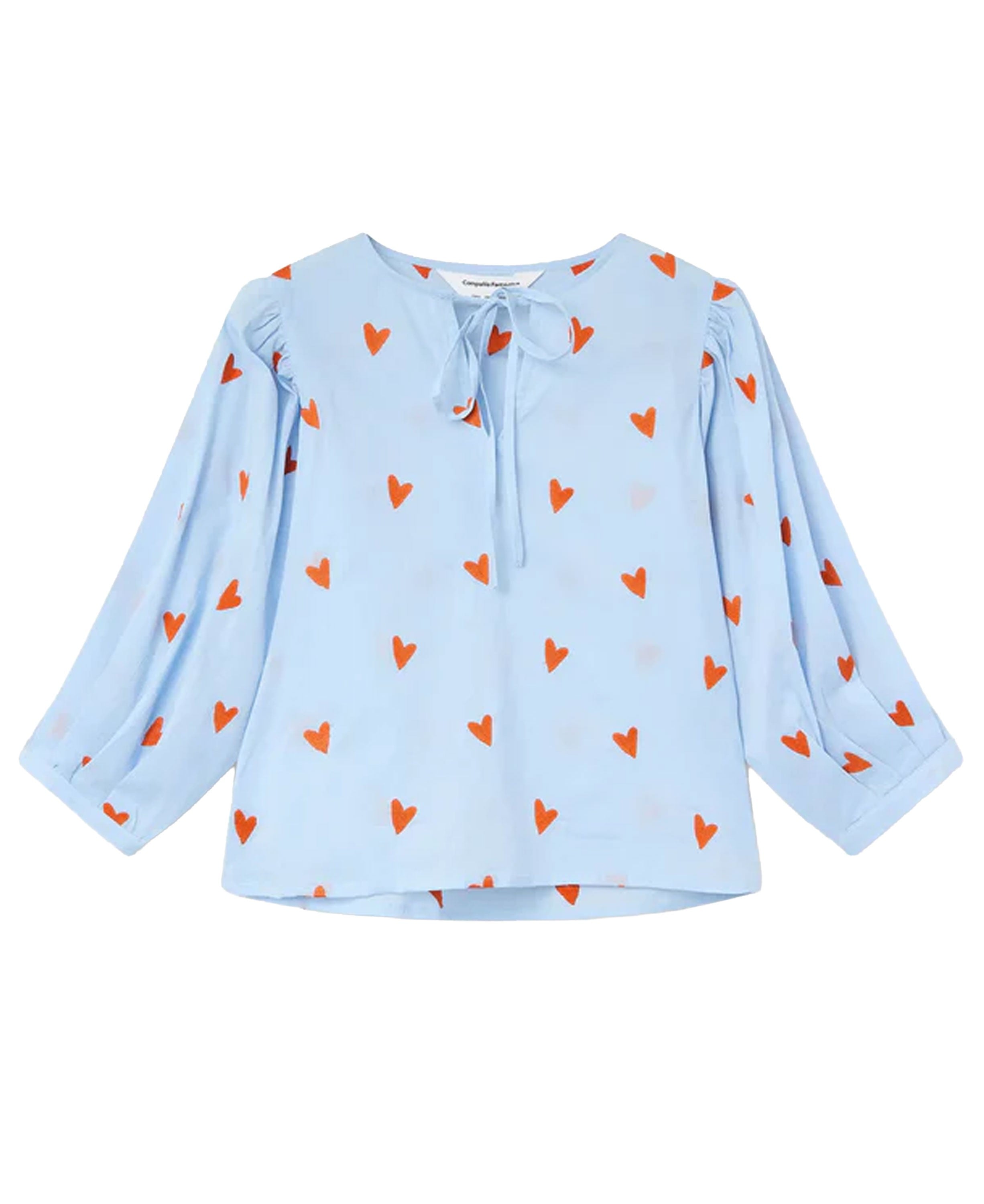 Orange Hearts Cotton Top - Light Blue