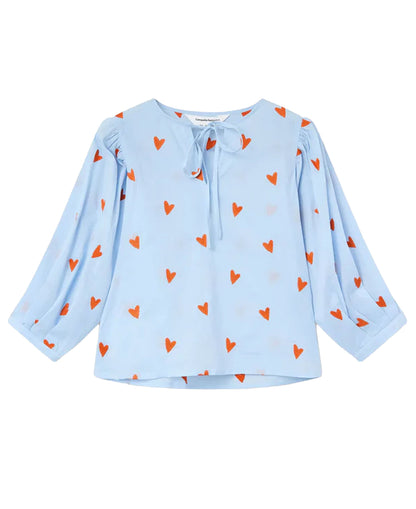 Orange Hearts Cotton Top - Light Blue