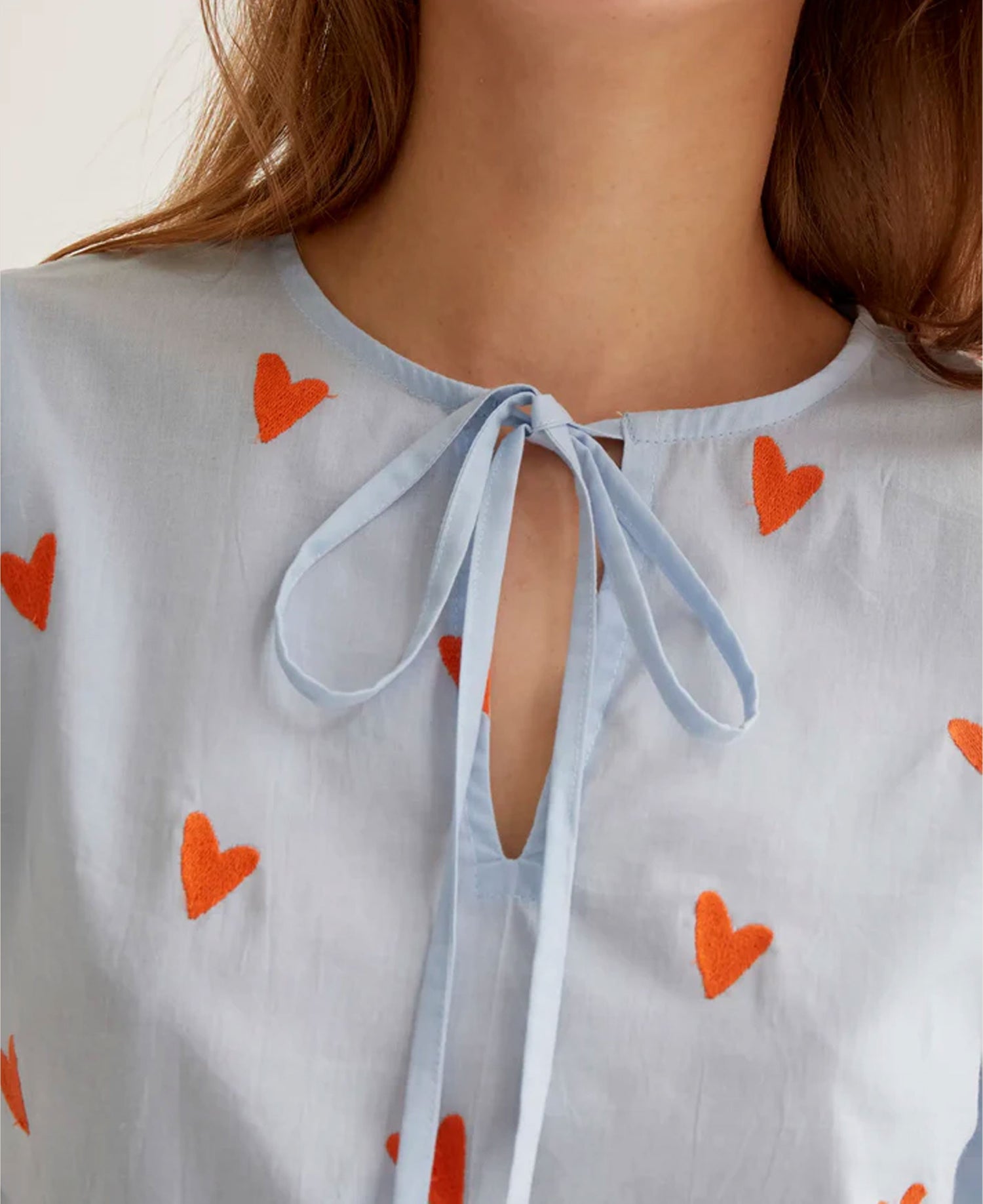 Orange Hearts Cotton Top - Light Blue