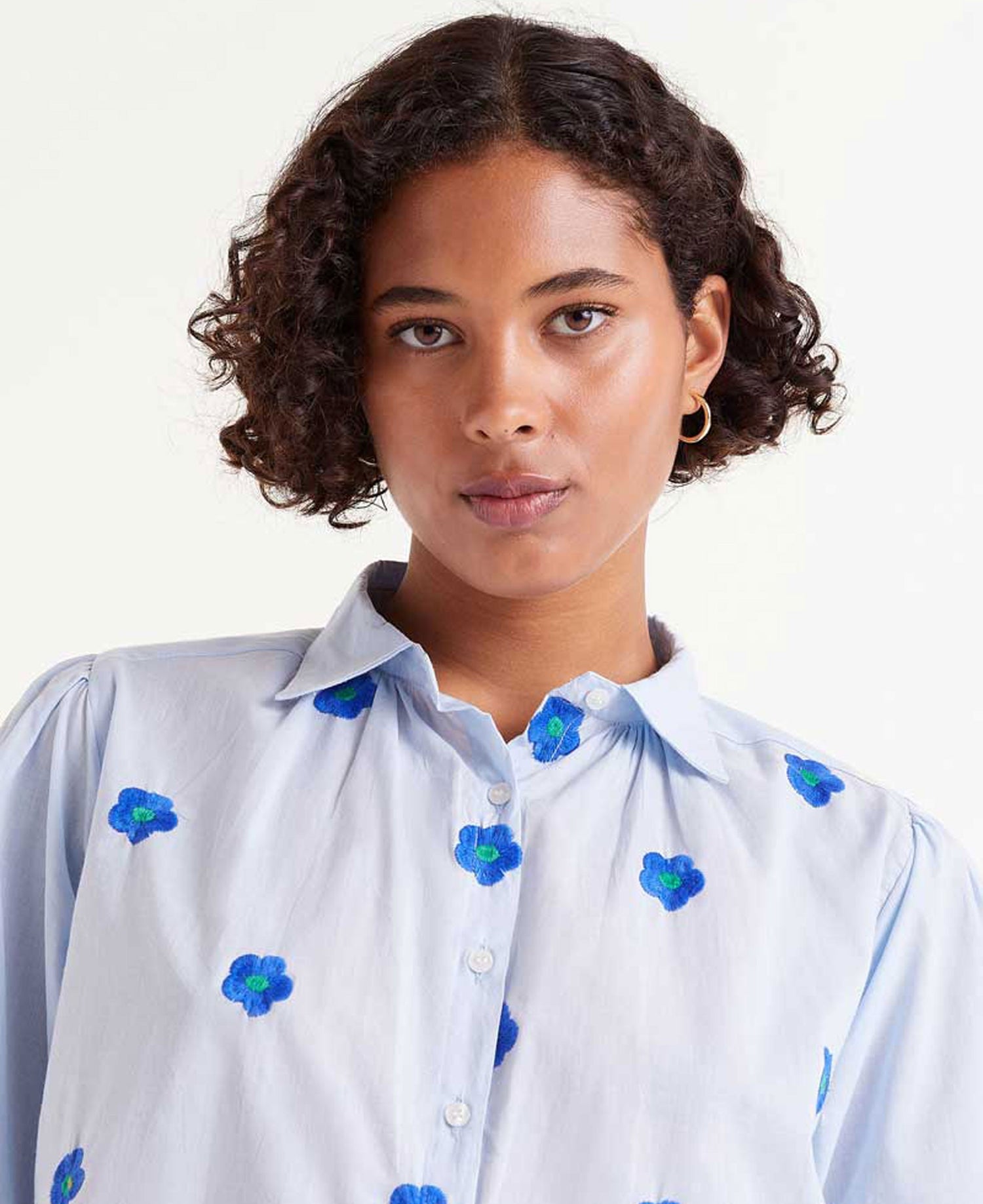 Short Sleeve Flower Print Shirt - Light Blue