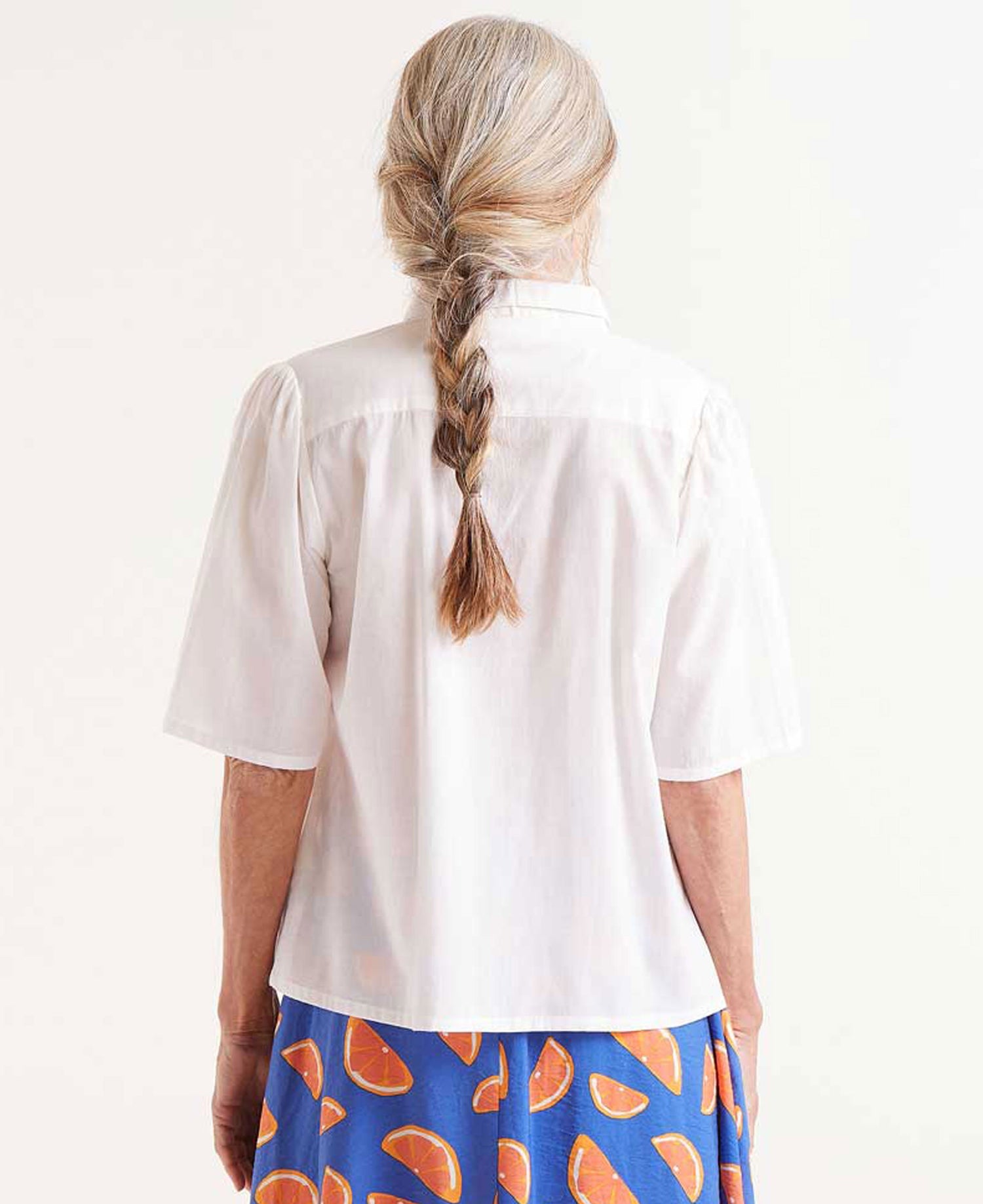 Short Sleeve Shirt With Orange Print - White