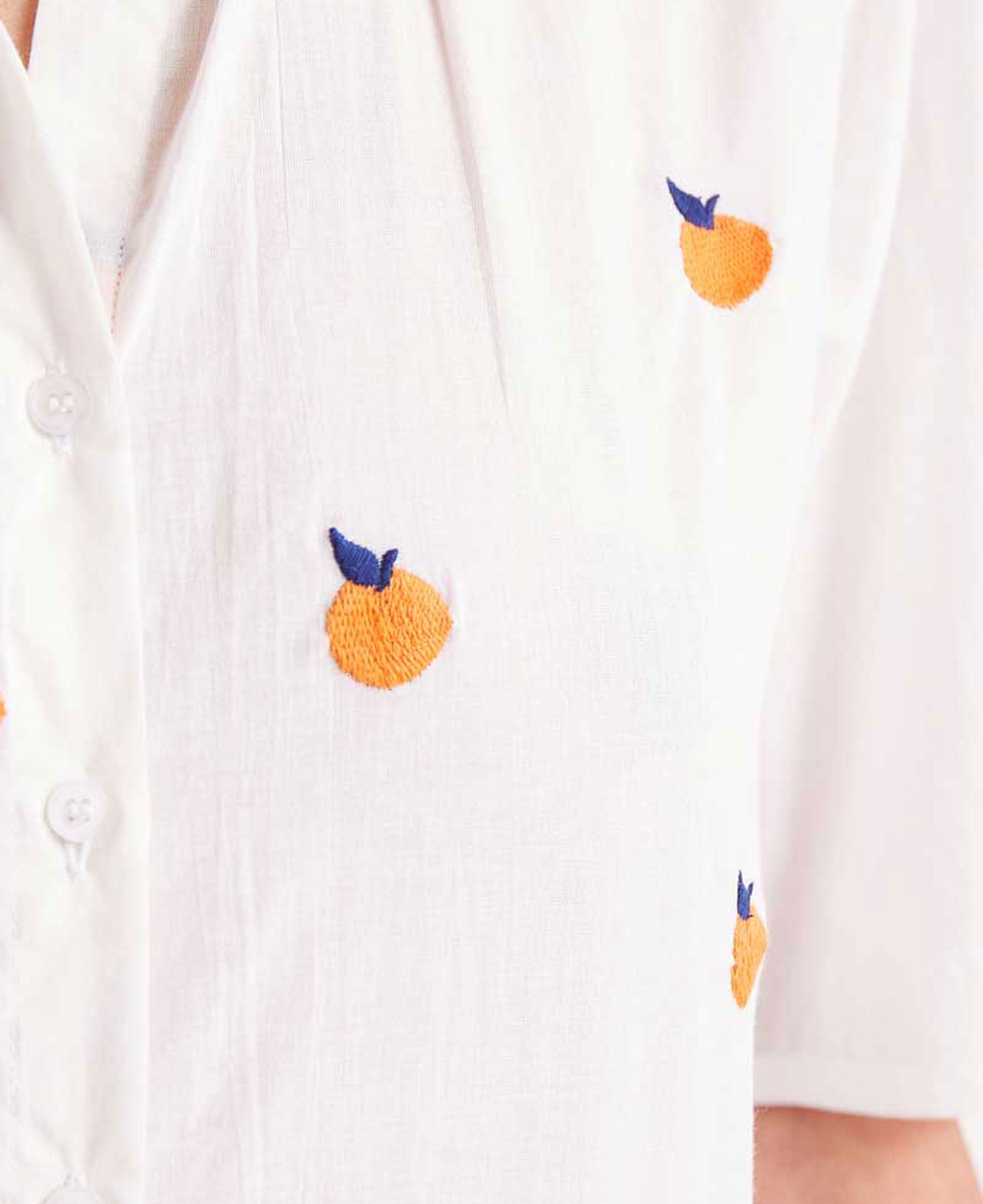 Short Sleeve Shirt With Orange Print - White