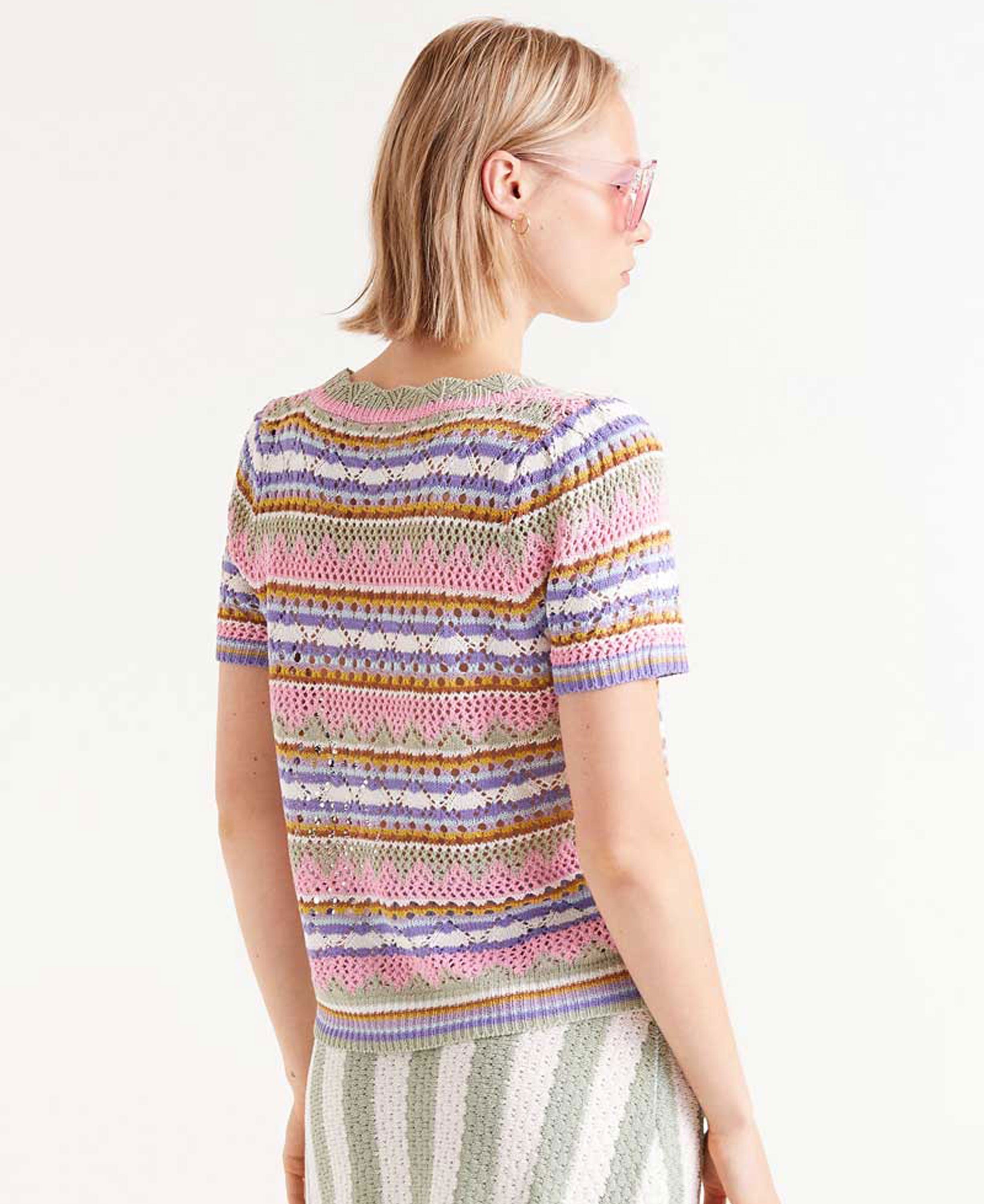 Striped Openwork Knit Top - Multicolor