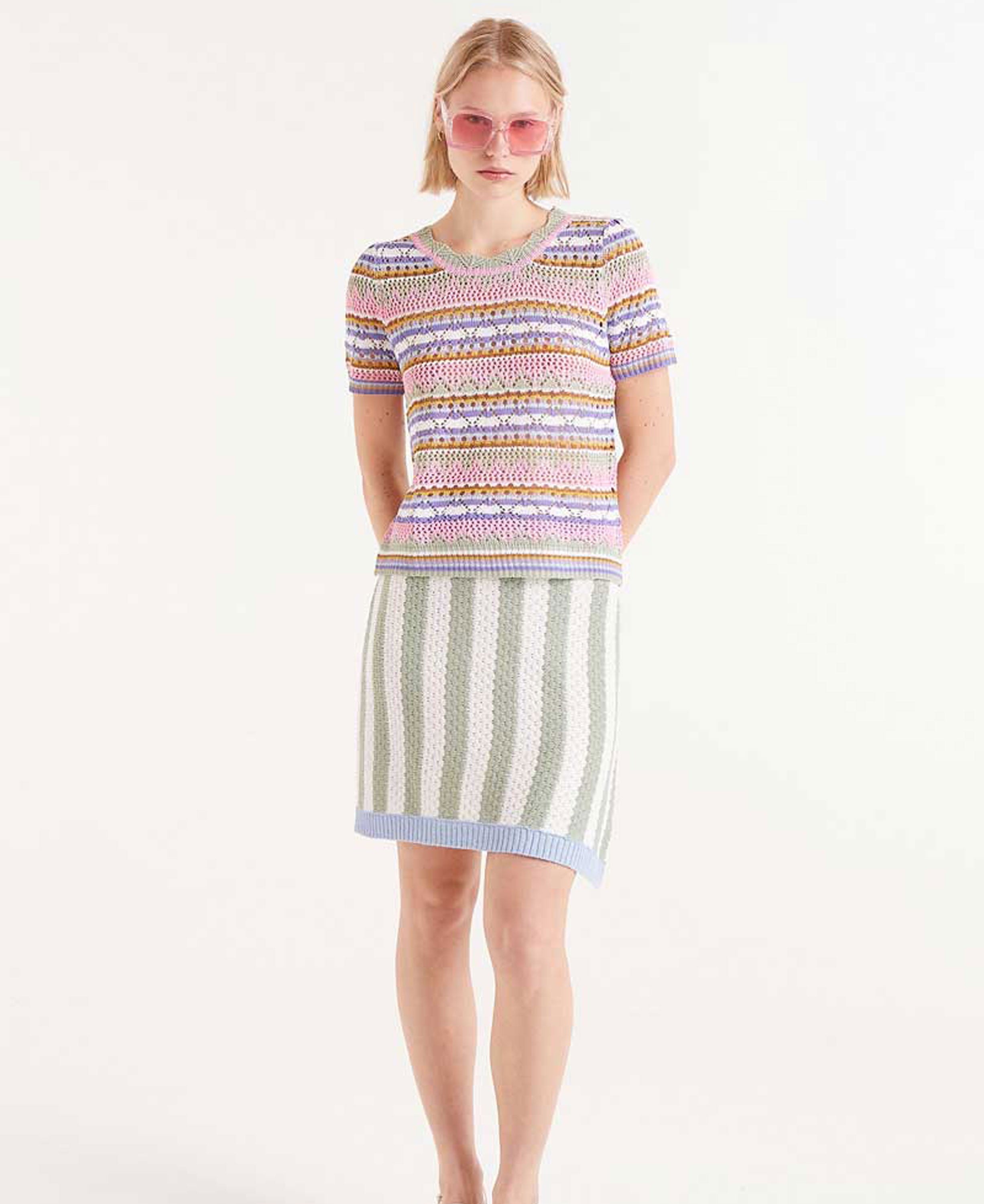 Striped Openwork Knit Top - Multicolor