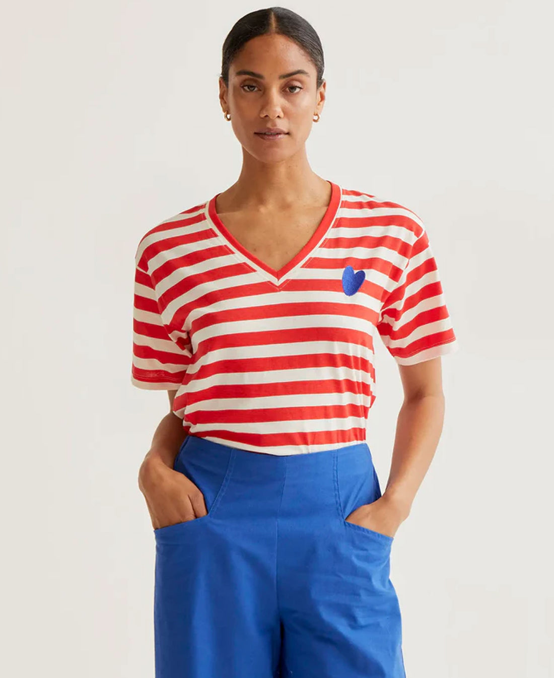 Stripes Cotton T-Shirt - White &amp; Red
