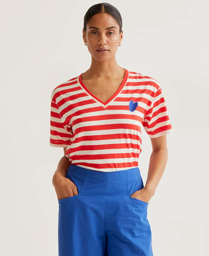 Stripes Cotton T-Shirt - White &amp; Red