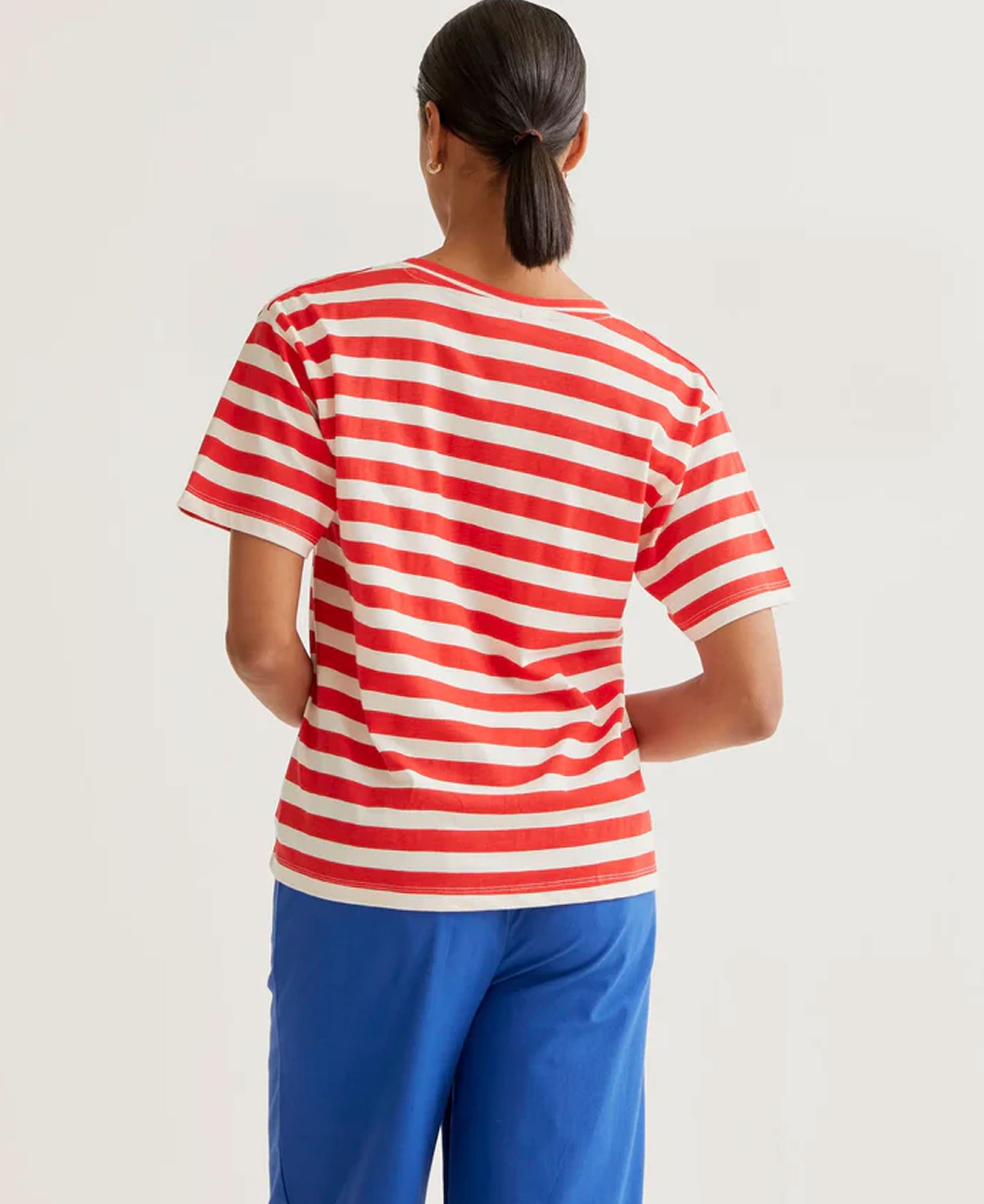Stripes Cotton T-Shirt - White &amp; Red