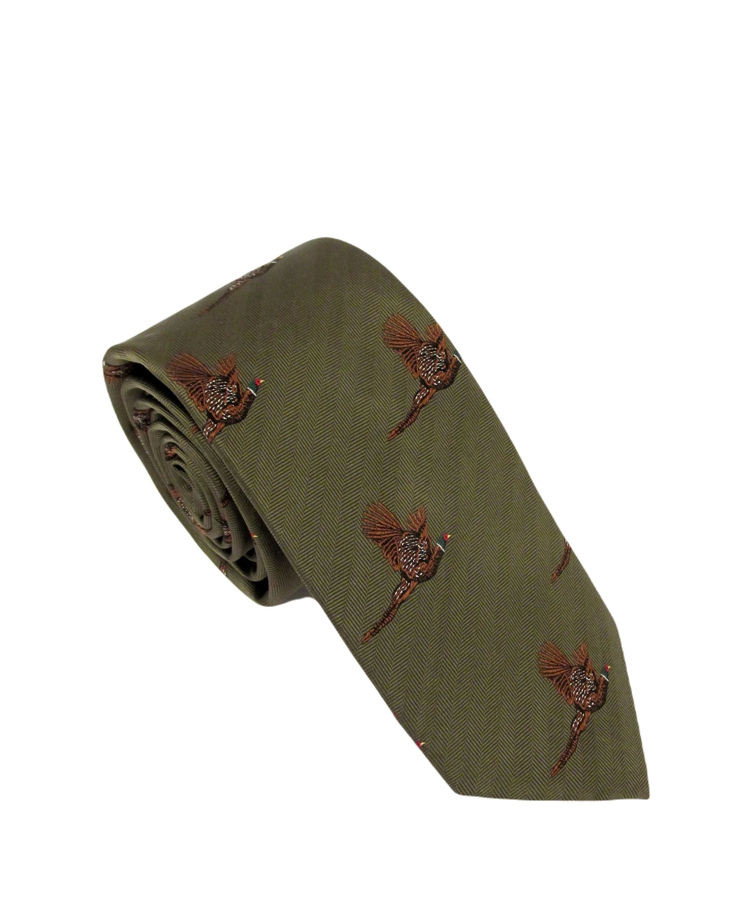 Country Silk Tie - Flying Pheasant Green
