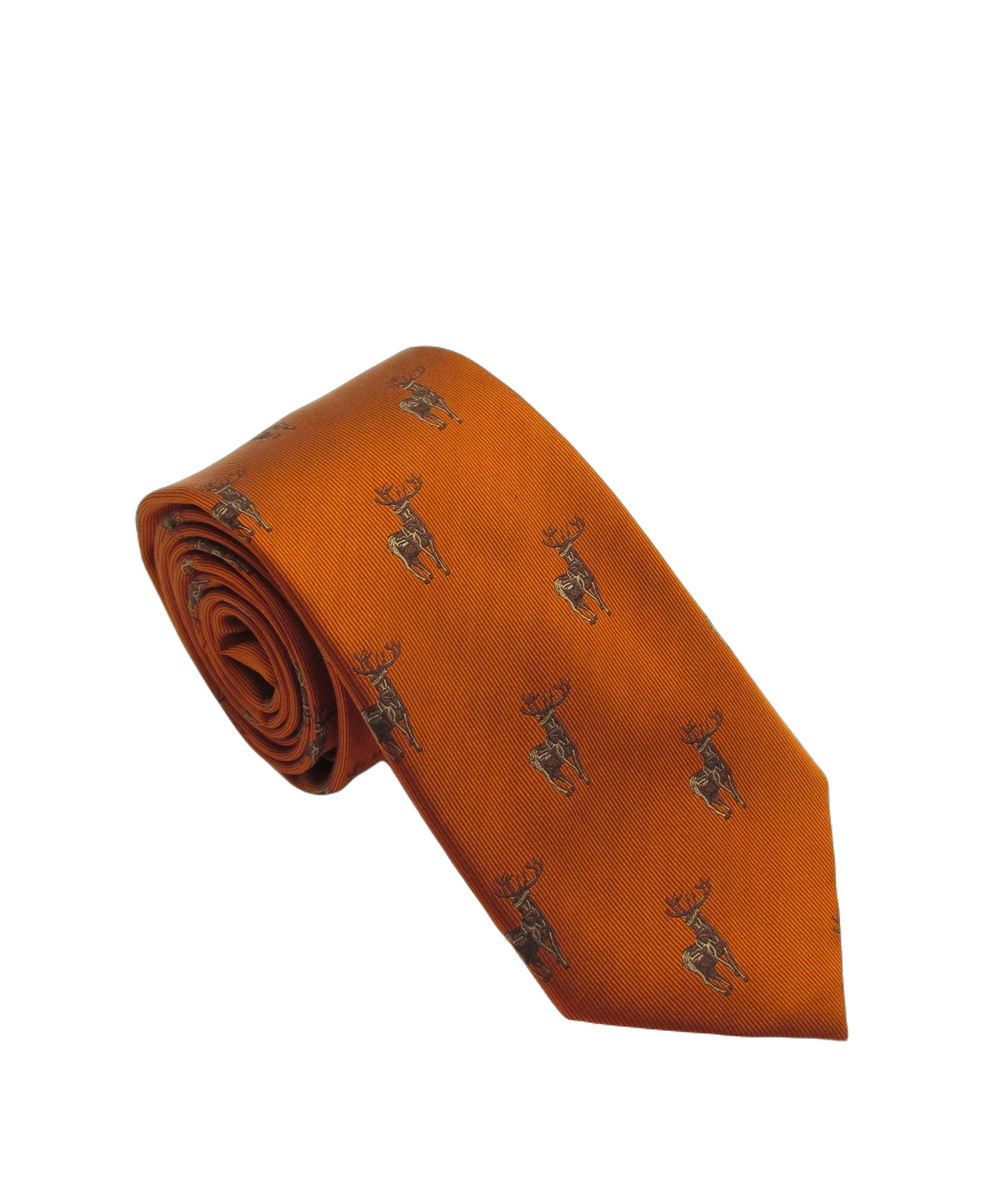 Country Silk Tie - Standing Stag Orange