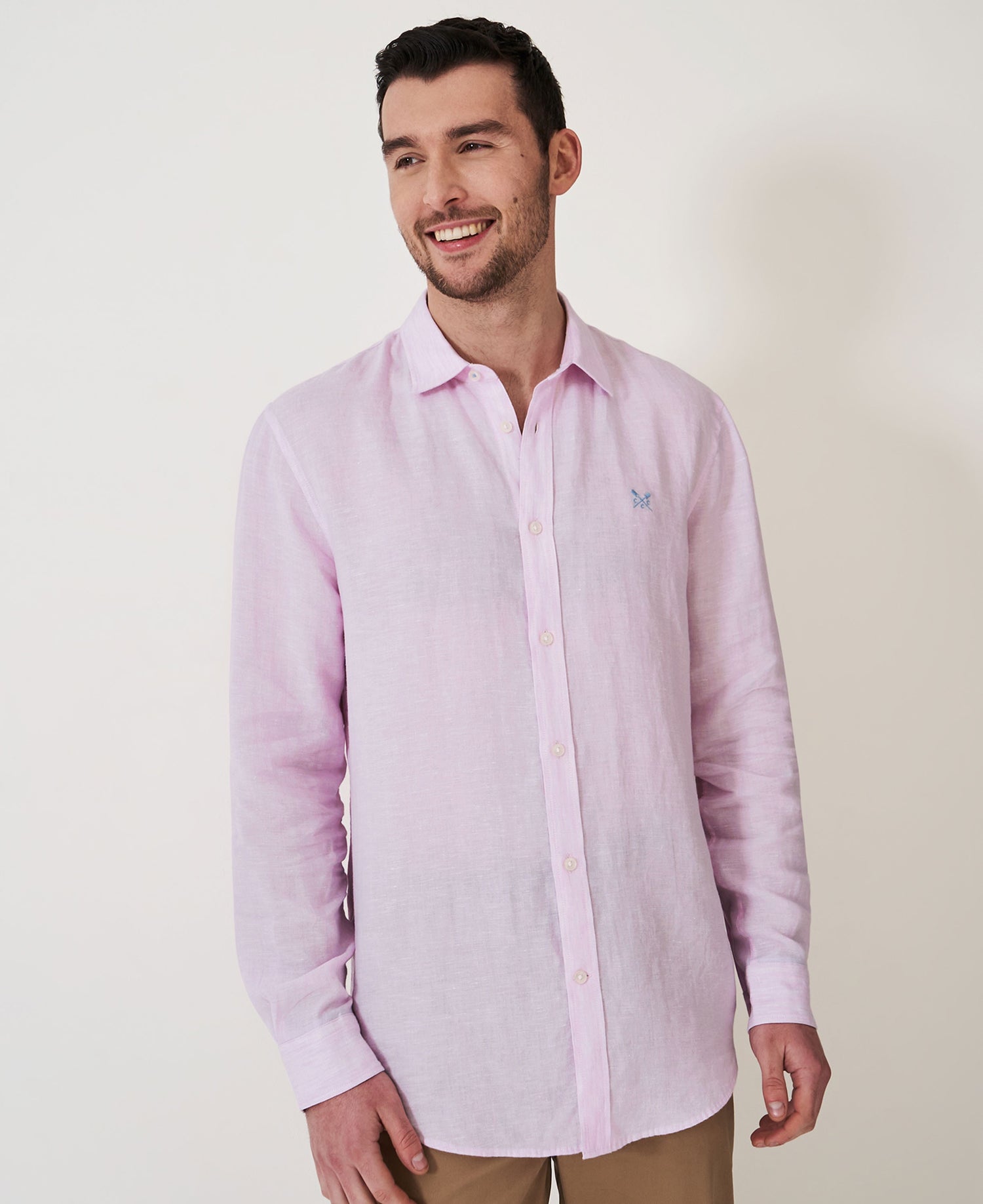 Long Sleeve Linen Shirt - Heritage Pink White