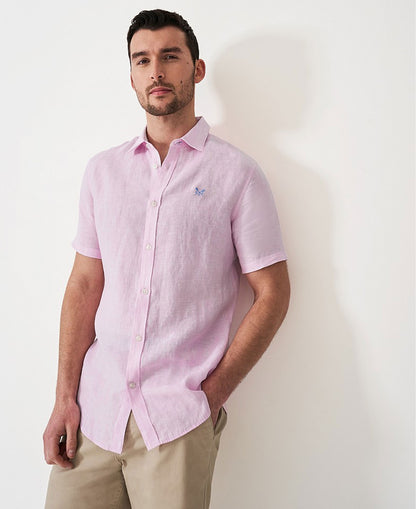 Short Sleeve Linen Shirt - Heritage Pink White