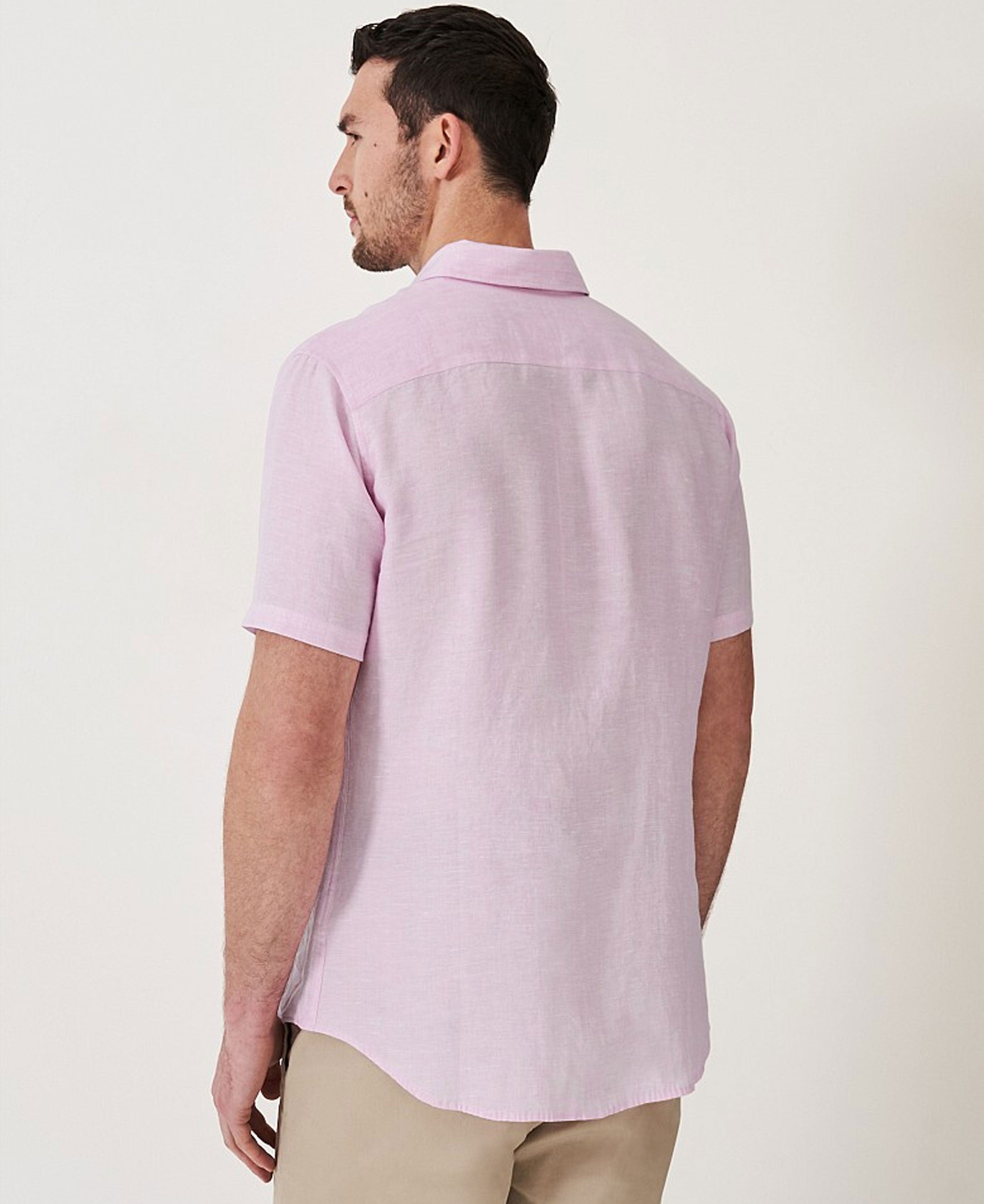 Short Sleeve Linen Shirt - Heritage Pink White