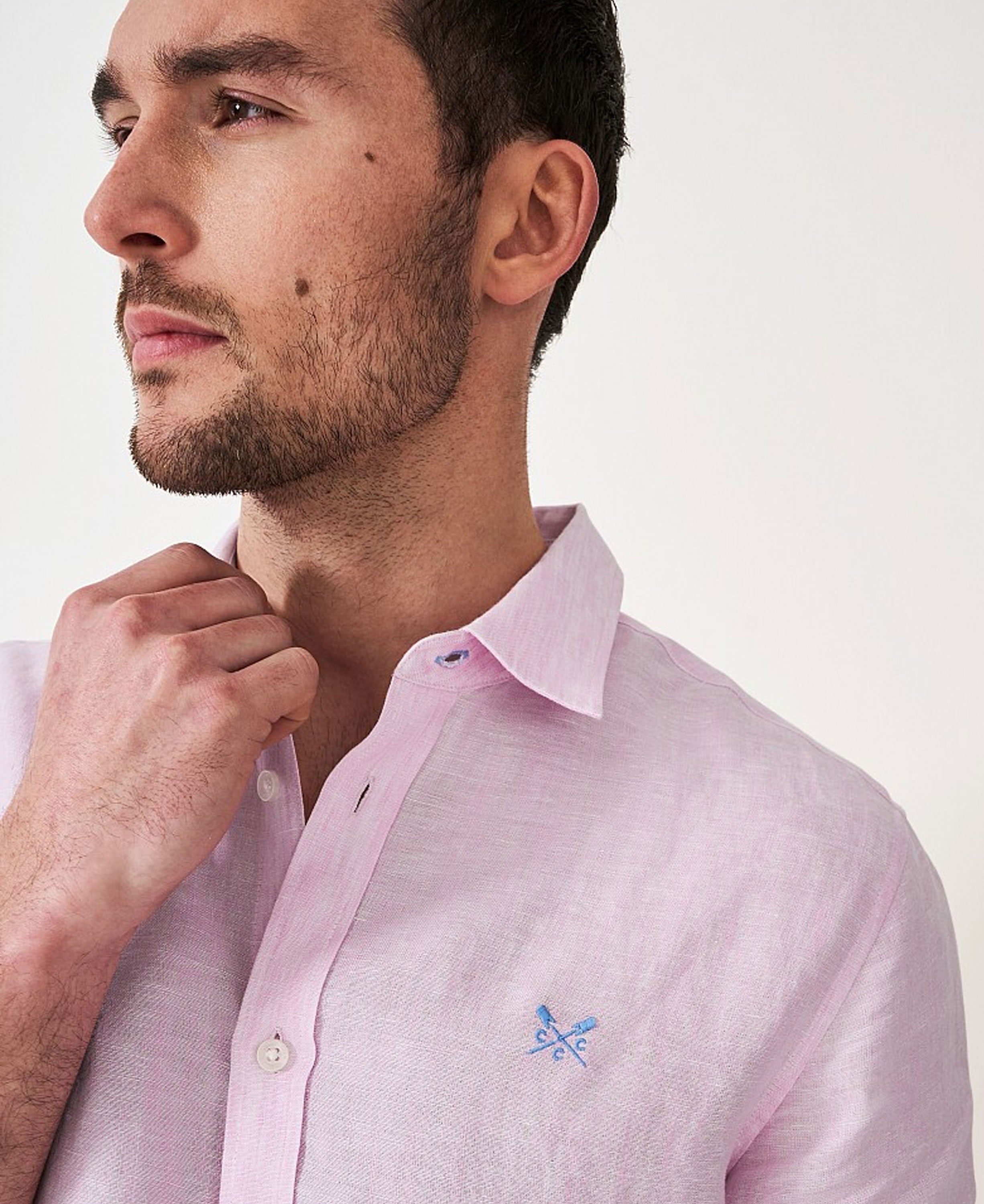 Short Sleeve Linen Shirt - Heritage Pink White