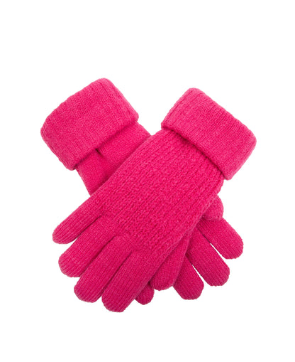 Bold Colour Knitted Gloves With Turn Back Cuffs - Candy